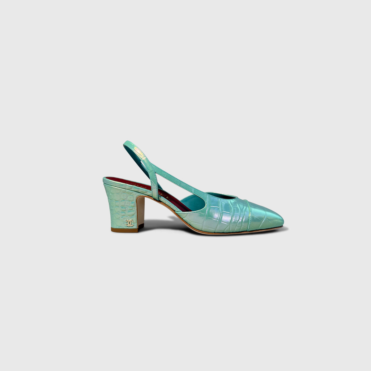 Chanel Croc Embossed Iridescent Slingbacks