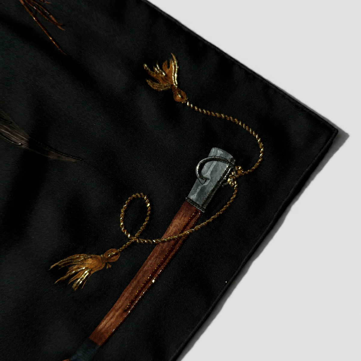 Hermès Grand Galop Embroidered Scarf 90 Silk Noir/ Etoupe/ Terre De Sienne