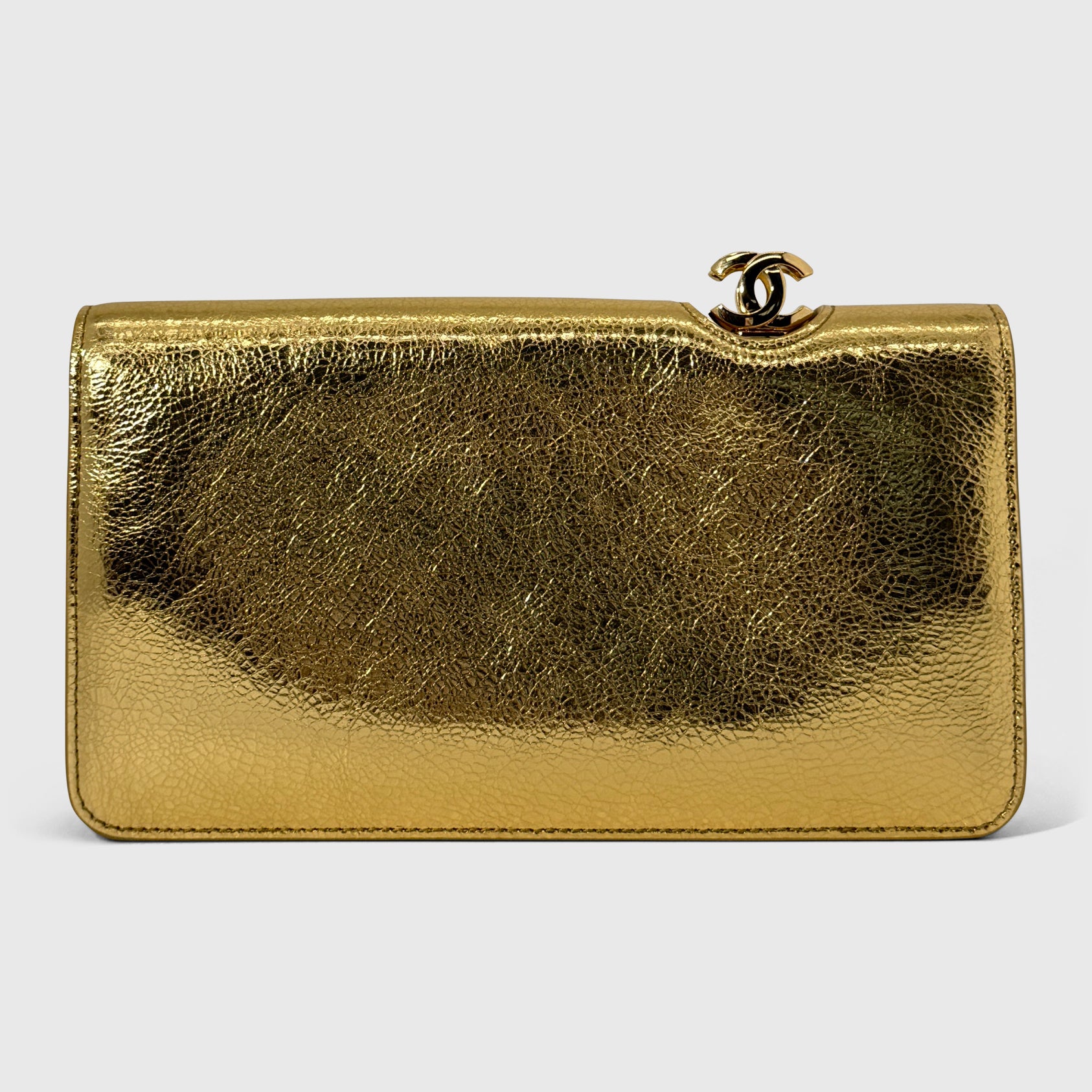 Chanel Clutch Lambskin Metallic Laminated Gold Gold Hardware
