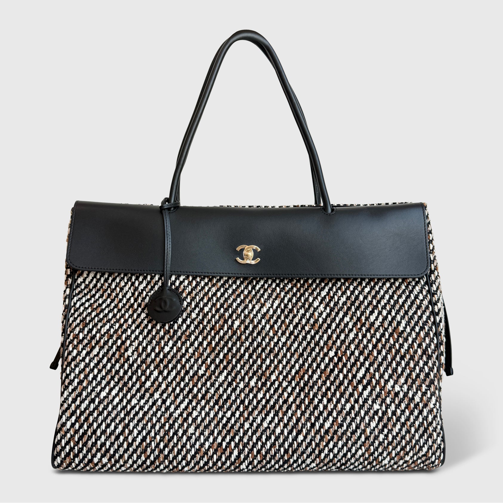 Chanel Shopping Tote Bag Tweed Black