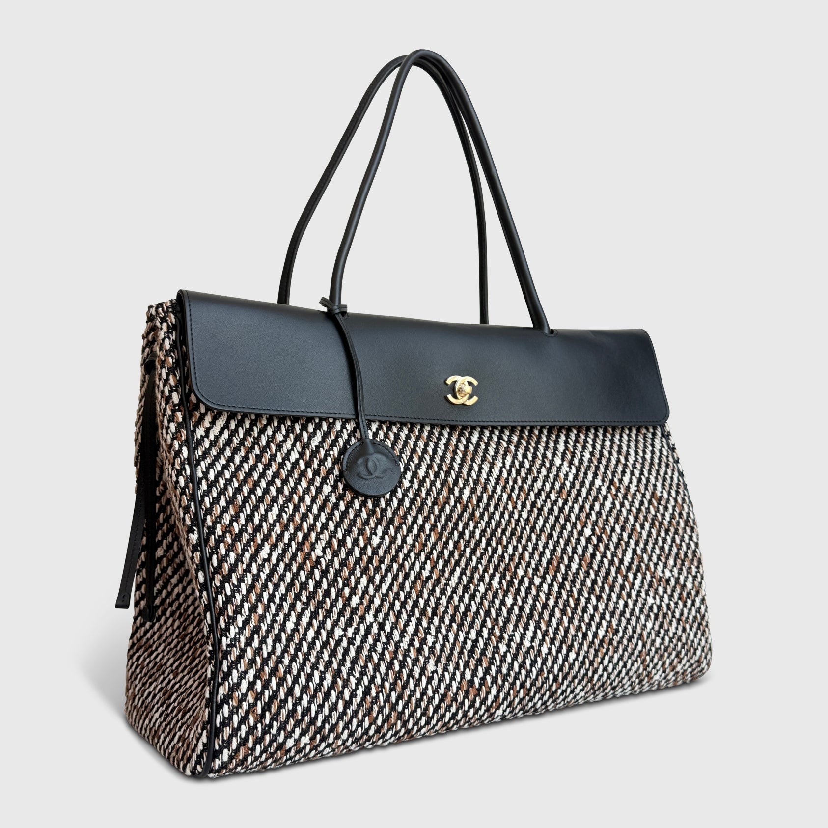 Chanel Shopping Tote Bag Tweed Black