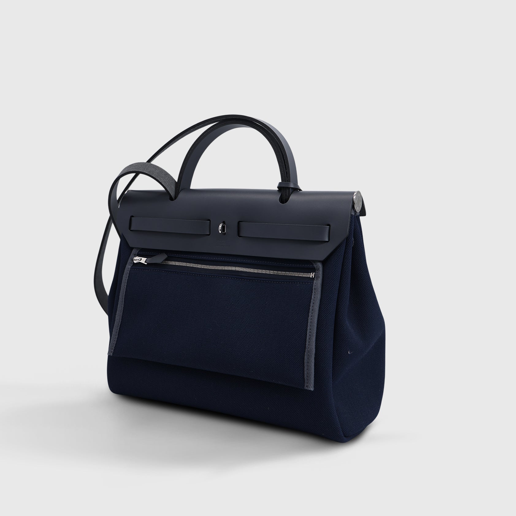 Hermès Herbag 31 Toile Blue Marine/Ardoise Palladium Hardware Retourne