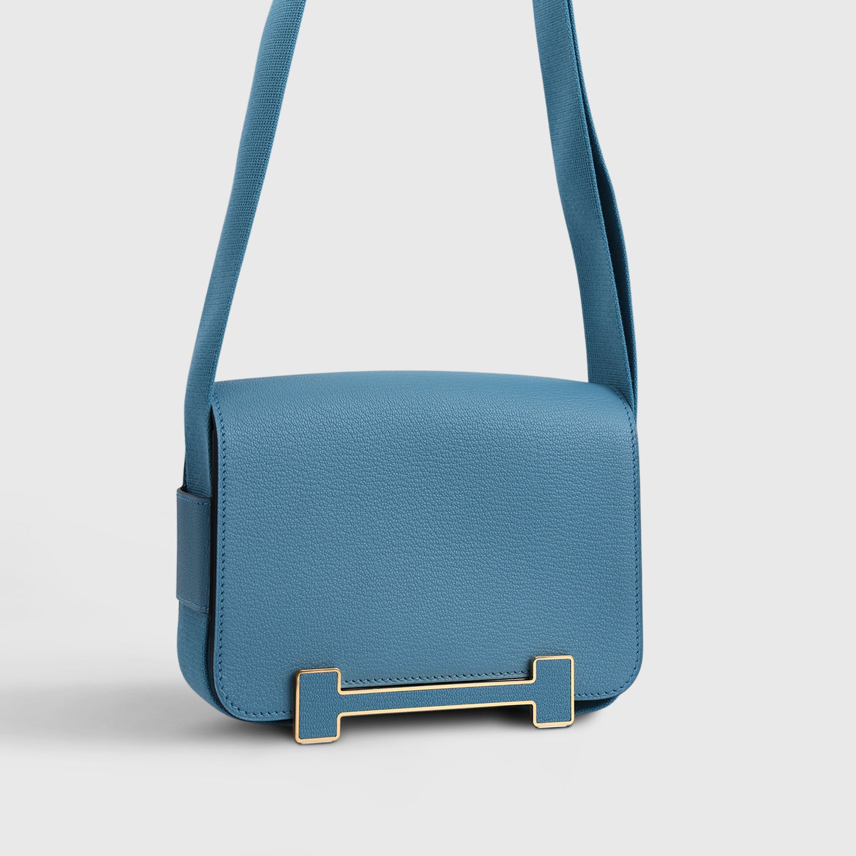 Hermès Geta Bag Chevre Blue Jean Gold Hardware