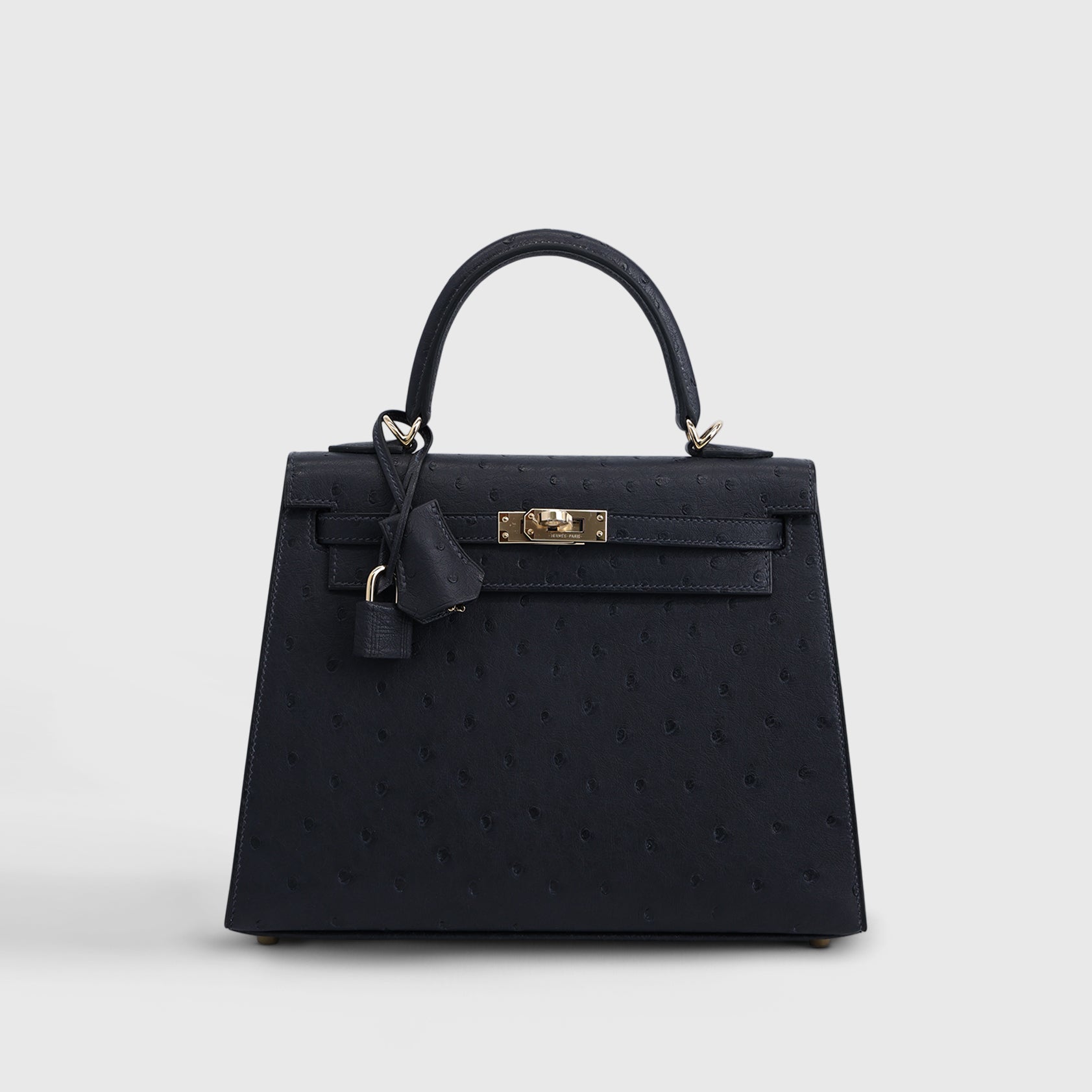 Hermès Kelly 25 Ostrich Caban Permabrass Hardware