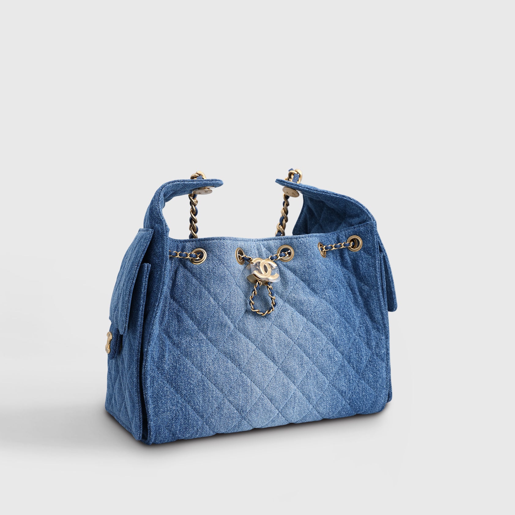 Chanel 25 Hobo Bag Small Denim Light Blue Gold Hardware