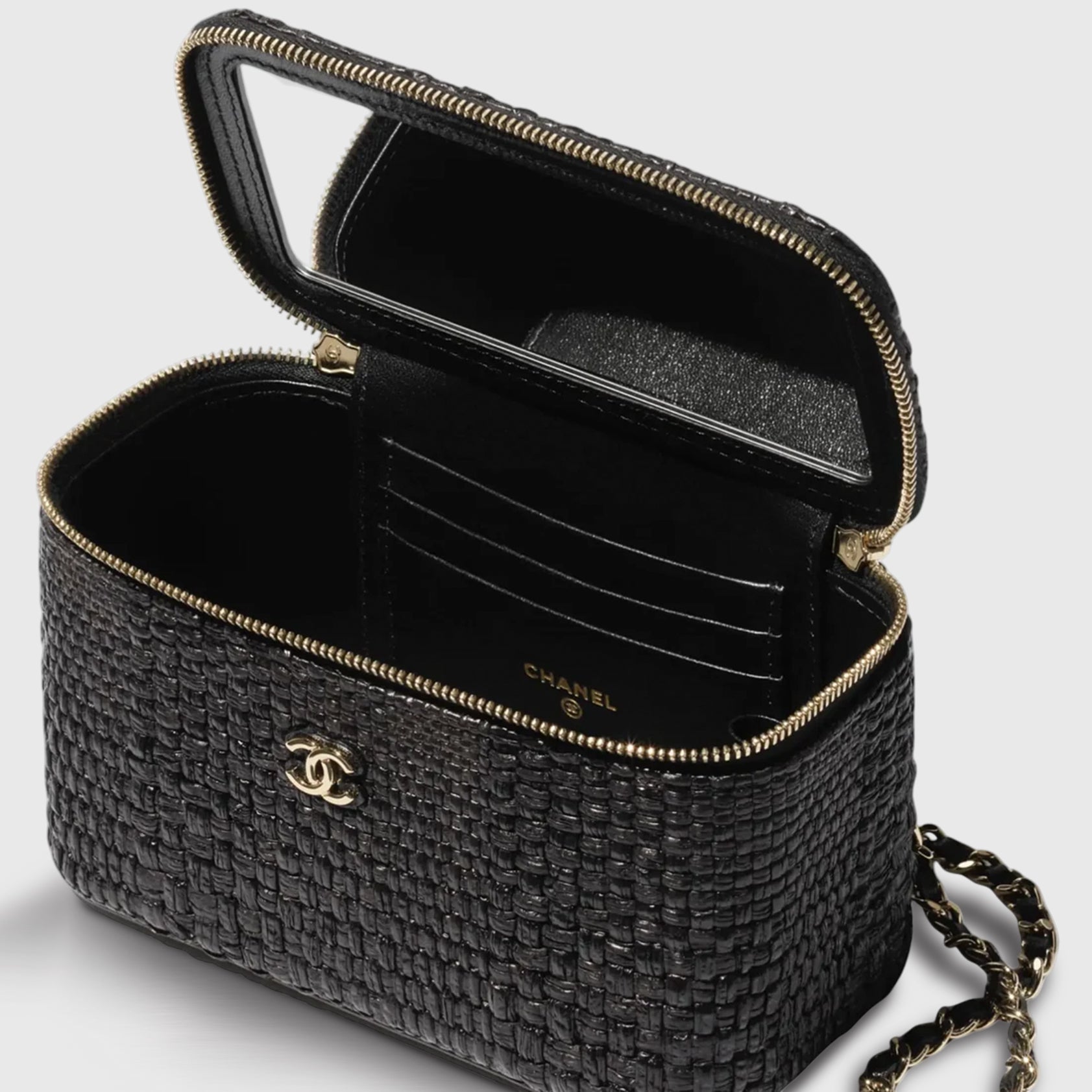 Chanel Classic Long Vanity with Chain Raffia Black