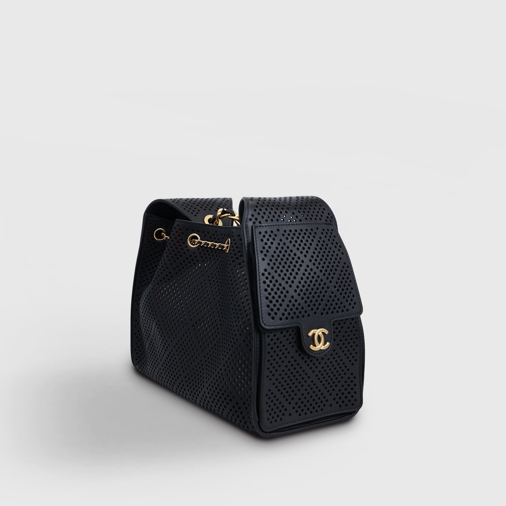 Chanel 25 Hobo Perforated Small Calfskin Black Gold Hardware