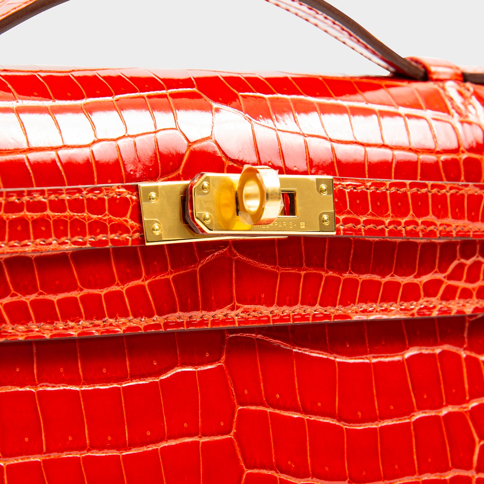 Hermès Kelly Pochette Mini Croc Sanguine Gold Hardware