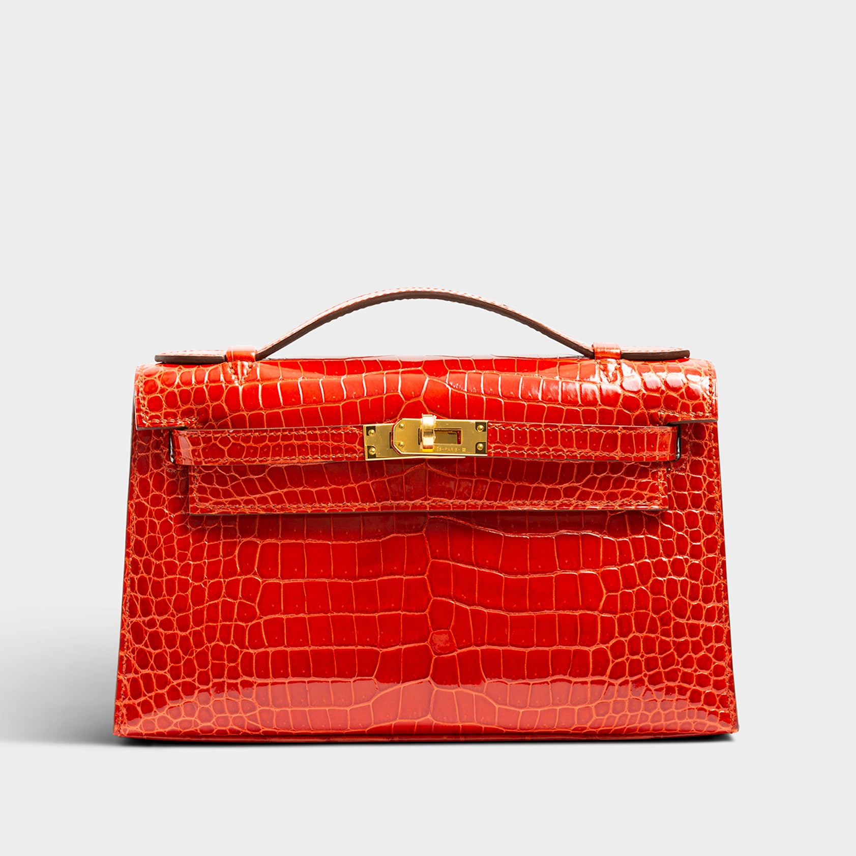 Hermès Kelly Pochette Mini Croc Sanguine Gold Hardware