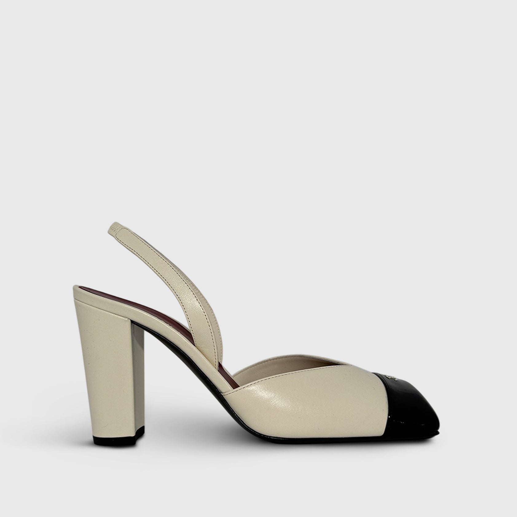 Chanel Square Toe Heeled Slingbacks Lambskin White/black Toe