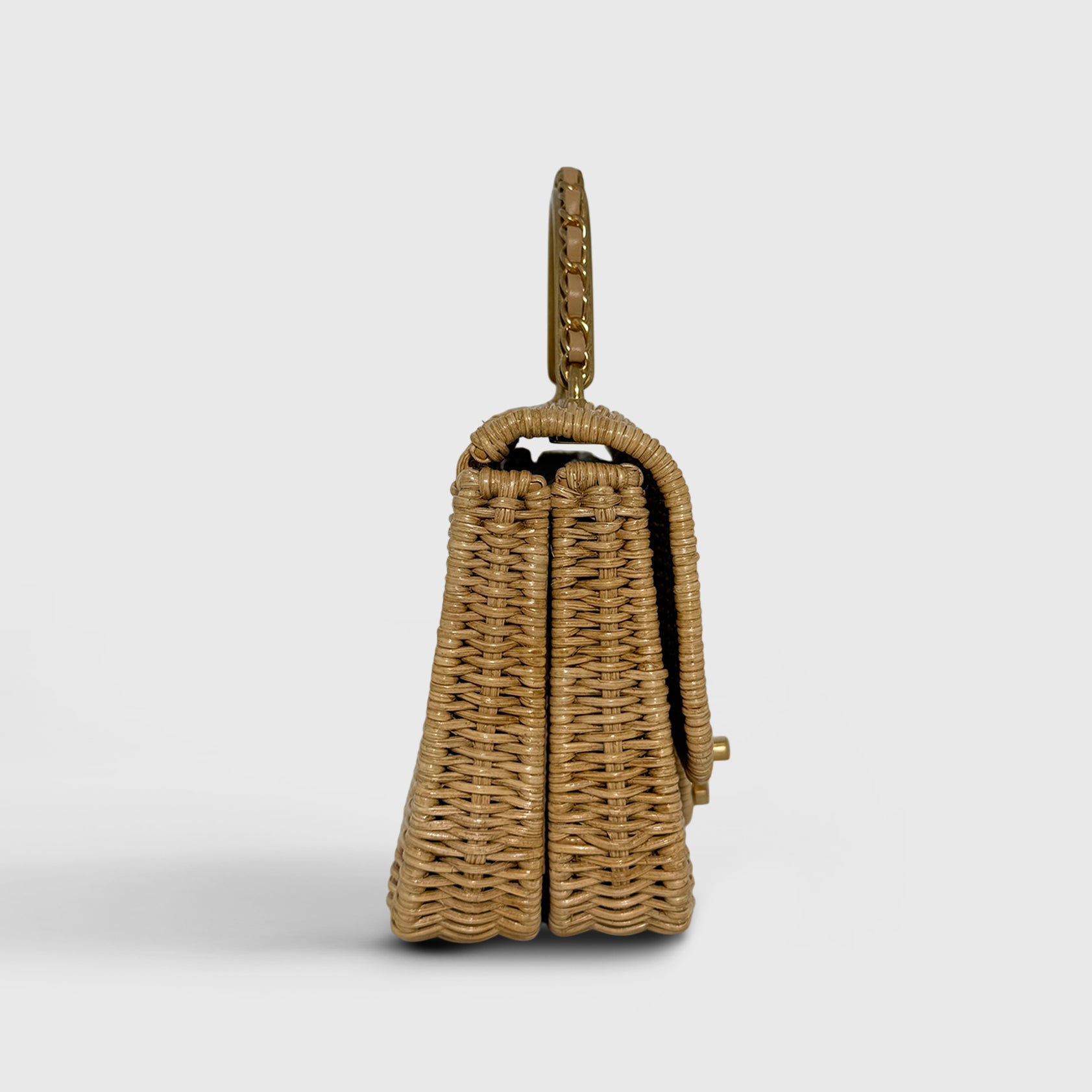 Chanel Braided Rattan Flapbag with Raffia Beige Gold Hardware