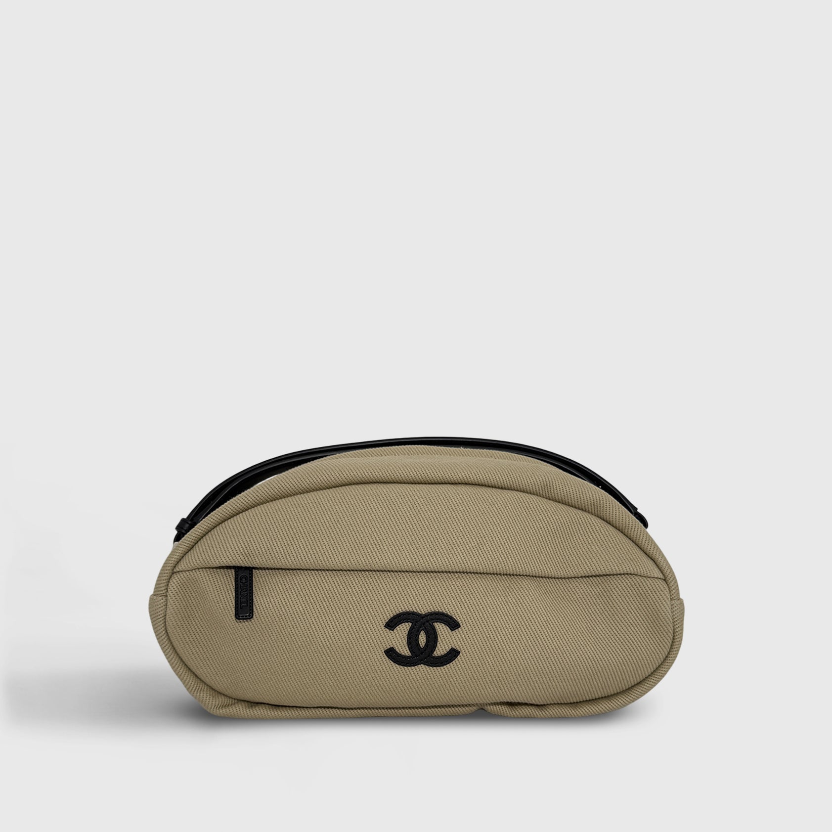 Chanel Oval Pouch with Zipper Beige/Black