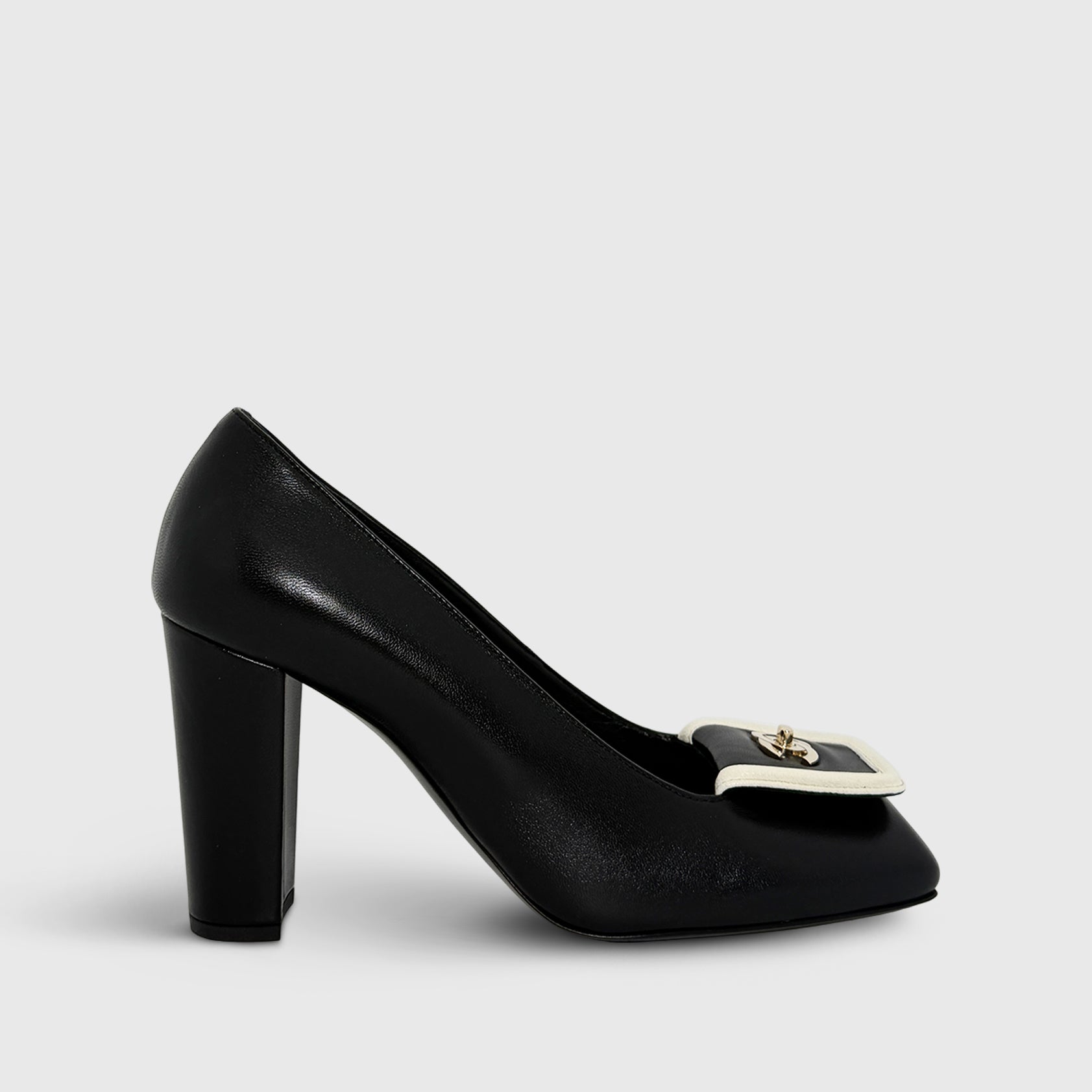 Chanel Heeled Pumps Square Toe Lambskin Black/Ecru