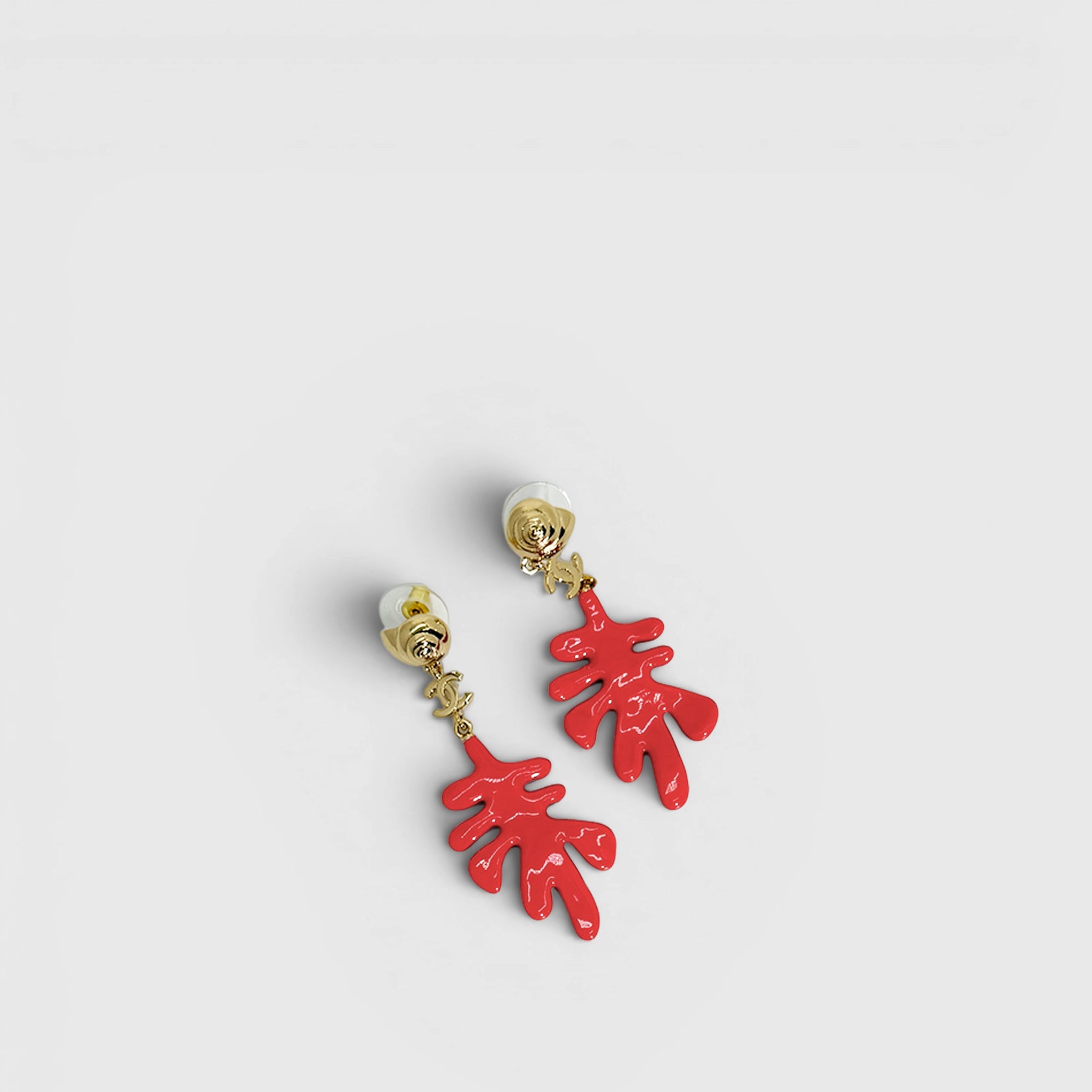 Chanel Coral Pendant Earrings Gold & Orange