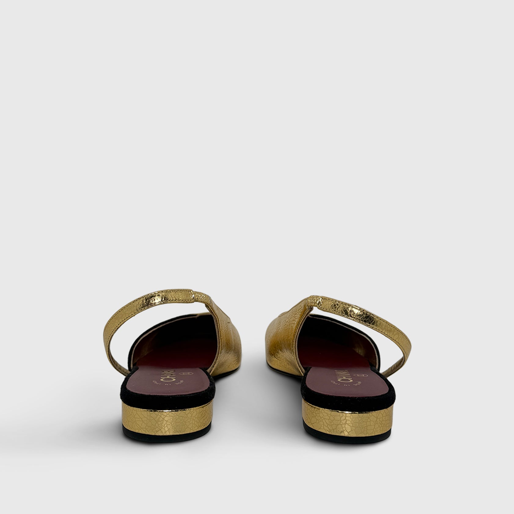 Chanel Slingbacks Flats square toe two tone Suede, Lambskin Black/gold