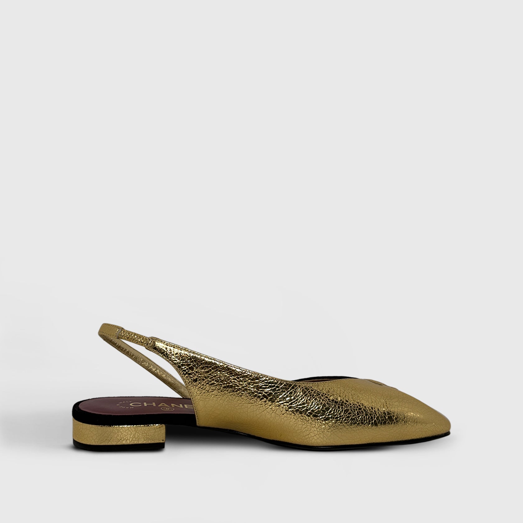 Chanel Slingbacks Flats square toe two tone Suede, Lambskin Black/gold