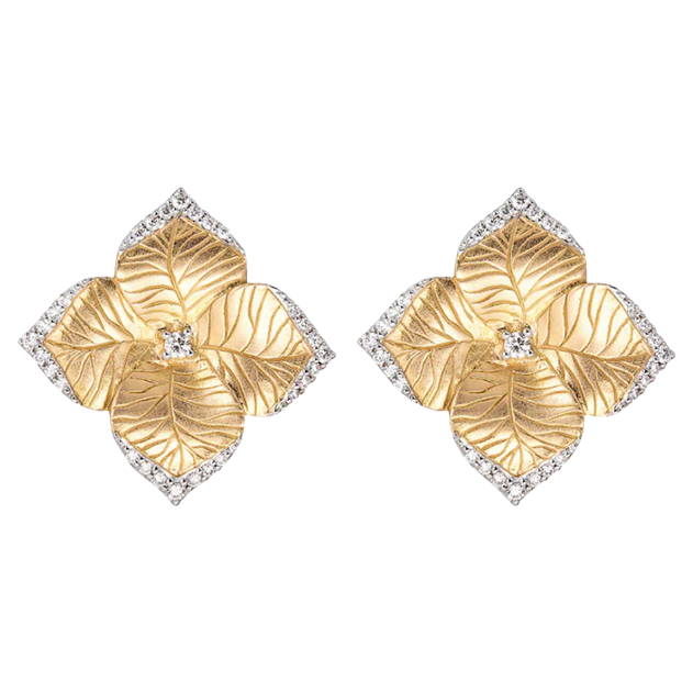 Piranesi Oro Fiore Large Flower Earrings in Rose Gold With Diamonds - eliteUSA