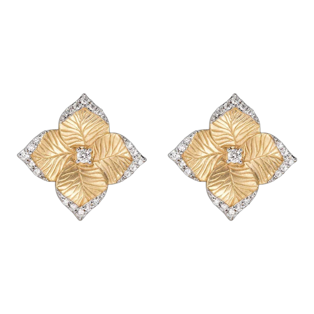 Piranesi Oro Fiore Small Flower Earrings With Diamonds Yellow Gold - eliteUSA