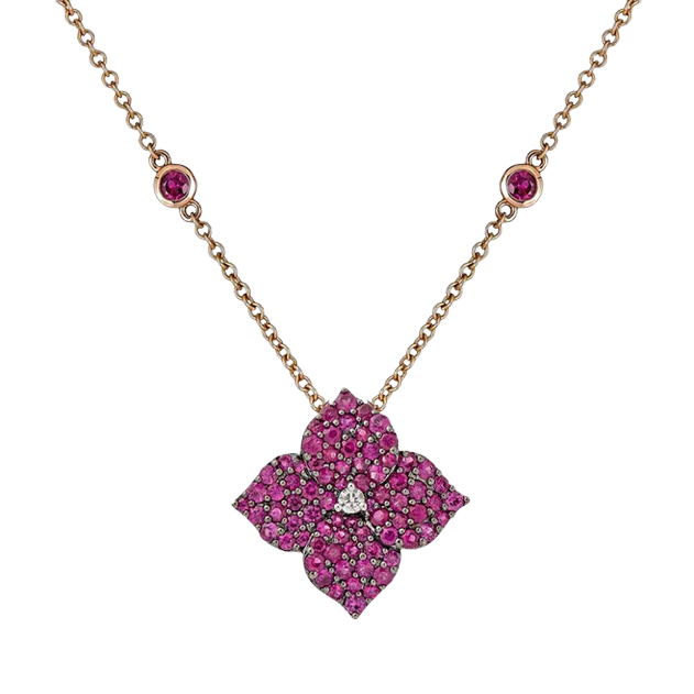 Piranesi Fiore Small Flower Necklace in Rose Gold Deep Pink Sapphire - eliteUSA
