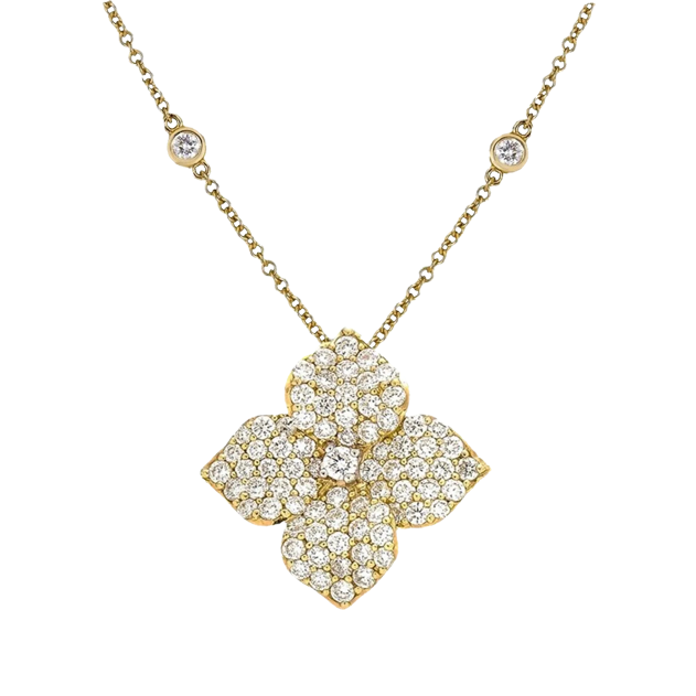 Piranesi Fiore Small Flower Necklace Yellow Gold in Diamond - eliteUSA