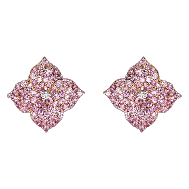 Piranesi Fiore Small Flower Earrings Rose Gold in Pink Sapphire - eliteUSA