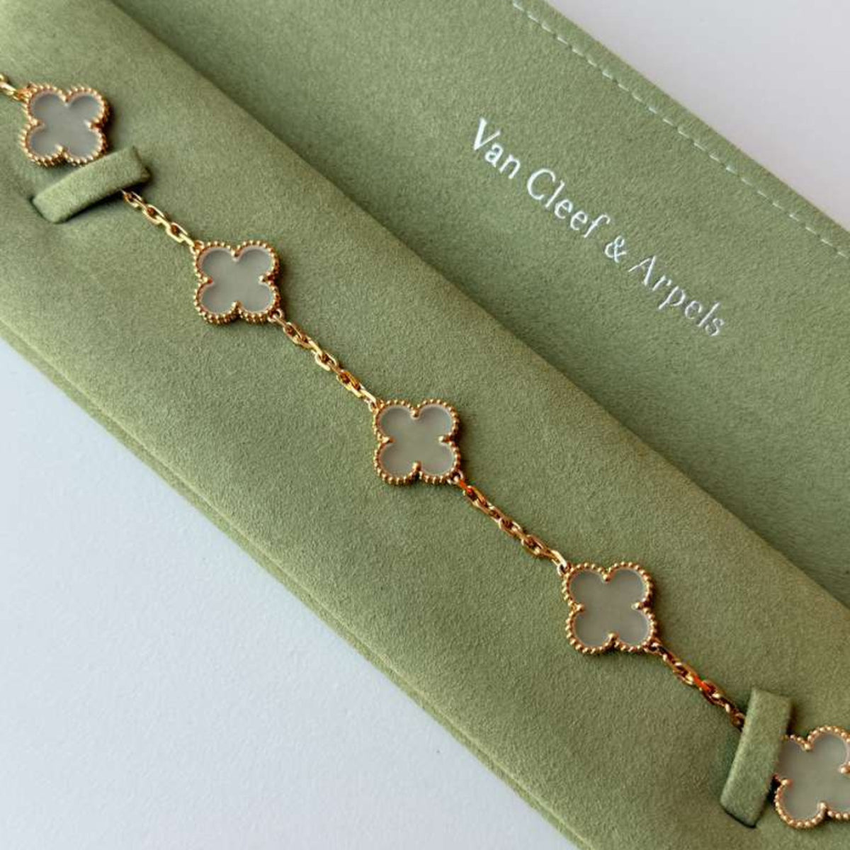 Van Cleef Vintage Alhambra 5-Motif Bracelet, Rock Crystal Gold