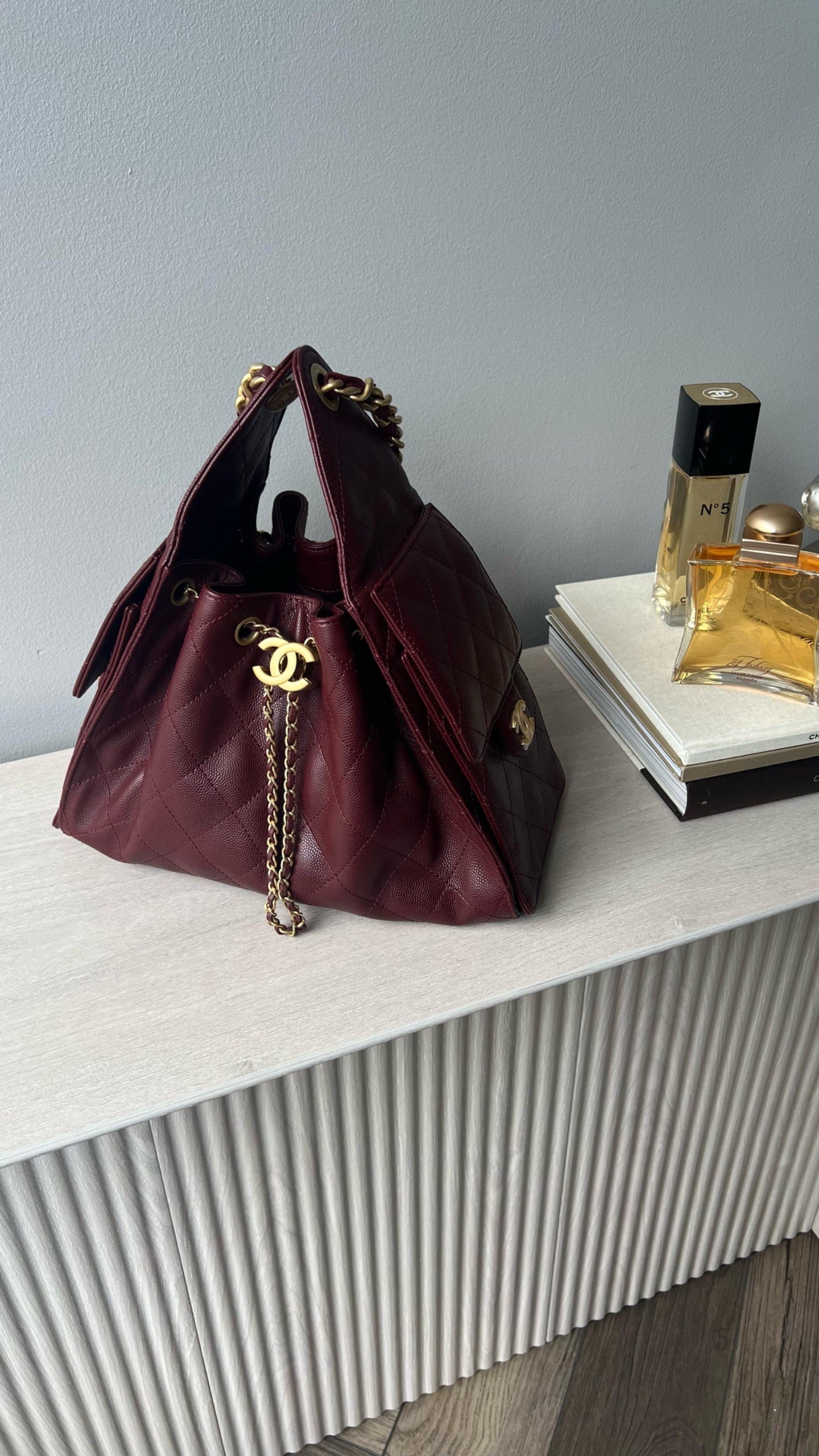 Chanel Hobo 25 Caviar Small Burgundy GHW