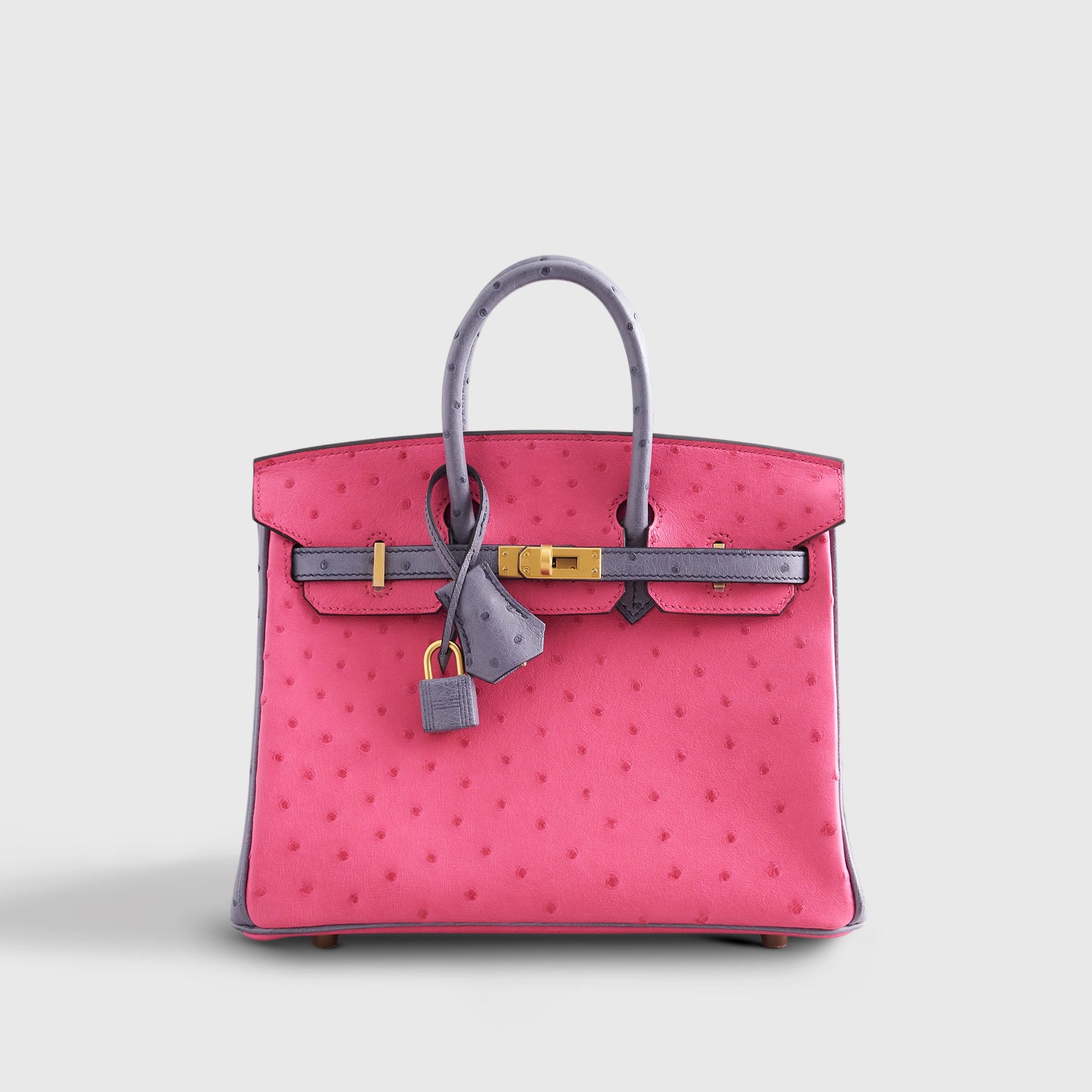 Hermès Birkin 25 Ostrich Rose Tyrien/Blue Glacier Gold Hardware HSS