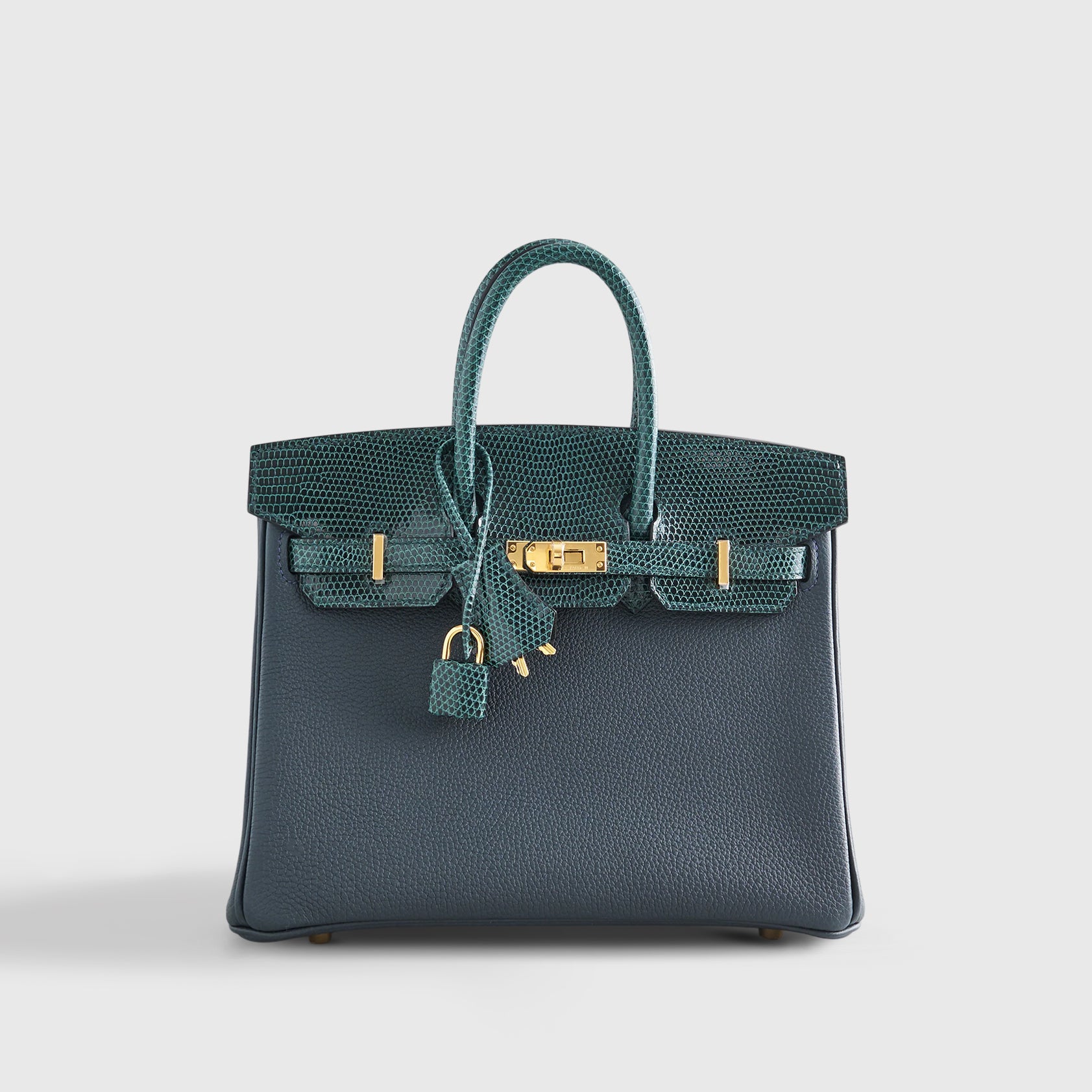 Hermès Birkin Touch 25 Lizard, Togo Vert Cypress/Vert Rousseau Gold Ha