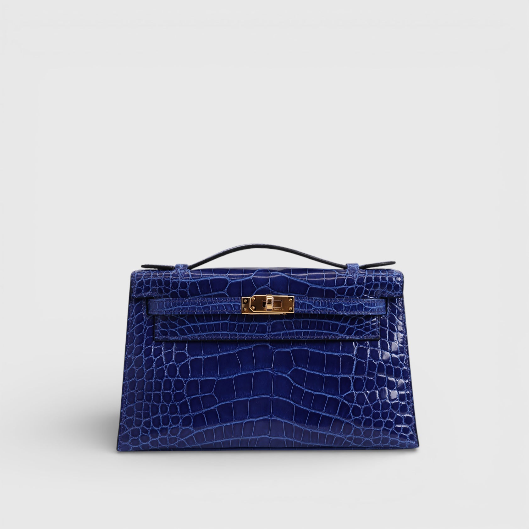 Hermès Kelly Pochette Alligator Blue Electric Gold Hardware