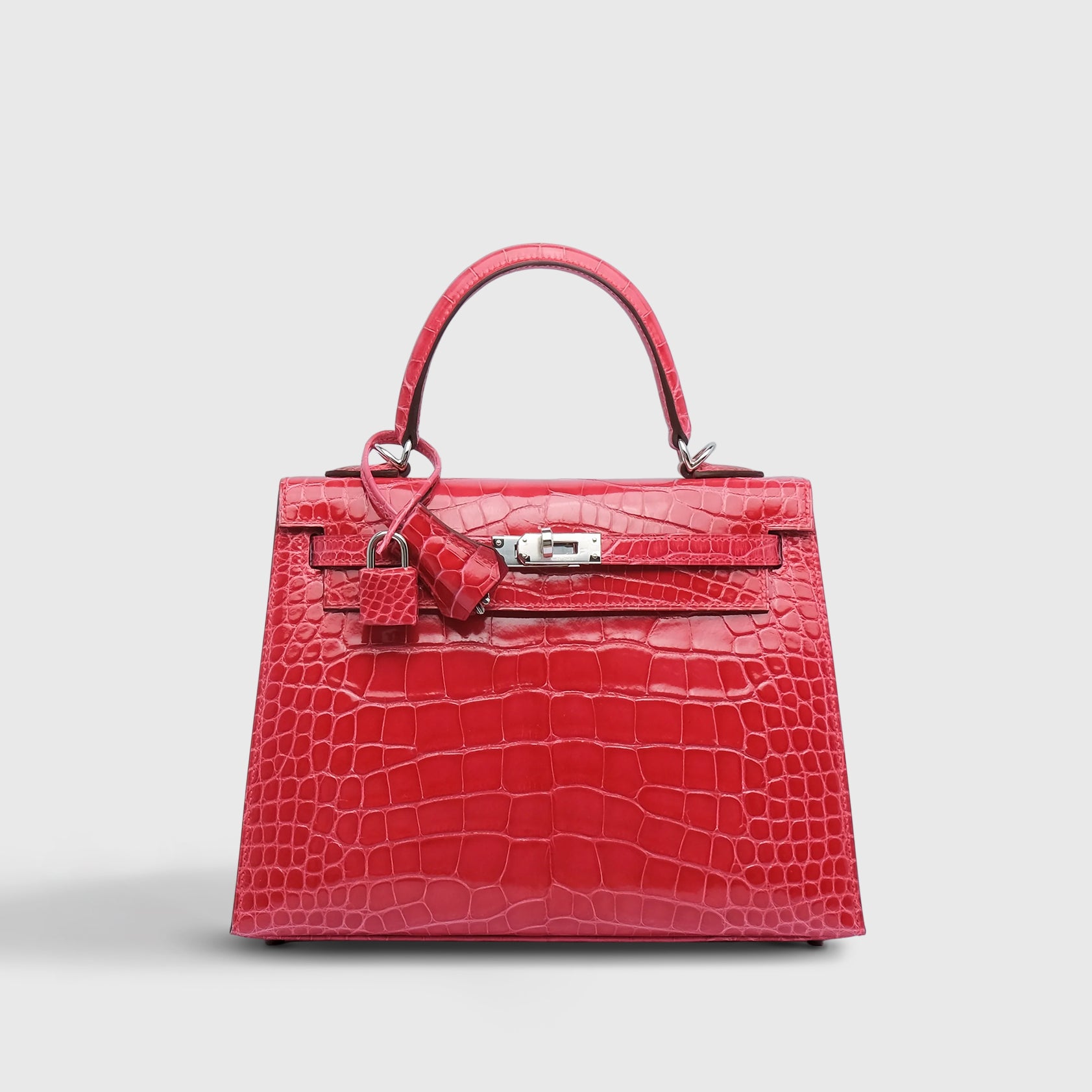 Hermès Kelly 25 Alligator Rose Extreme Shiny Palladium Hardware - eliteUSA 
