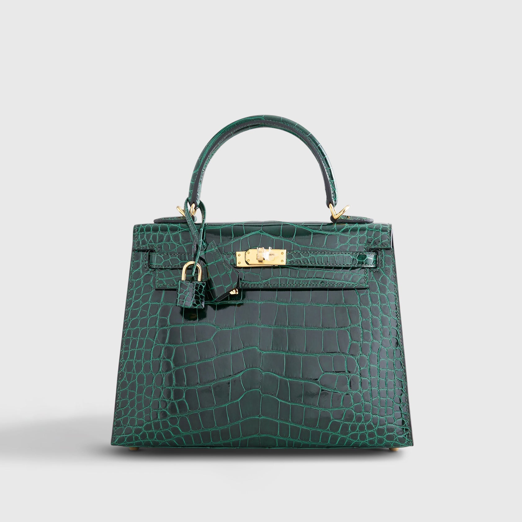 Hermès Kelly 25 Alligator Vert Fonce Shiny Gold Hardware - eliteUSA 