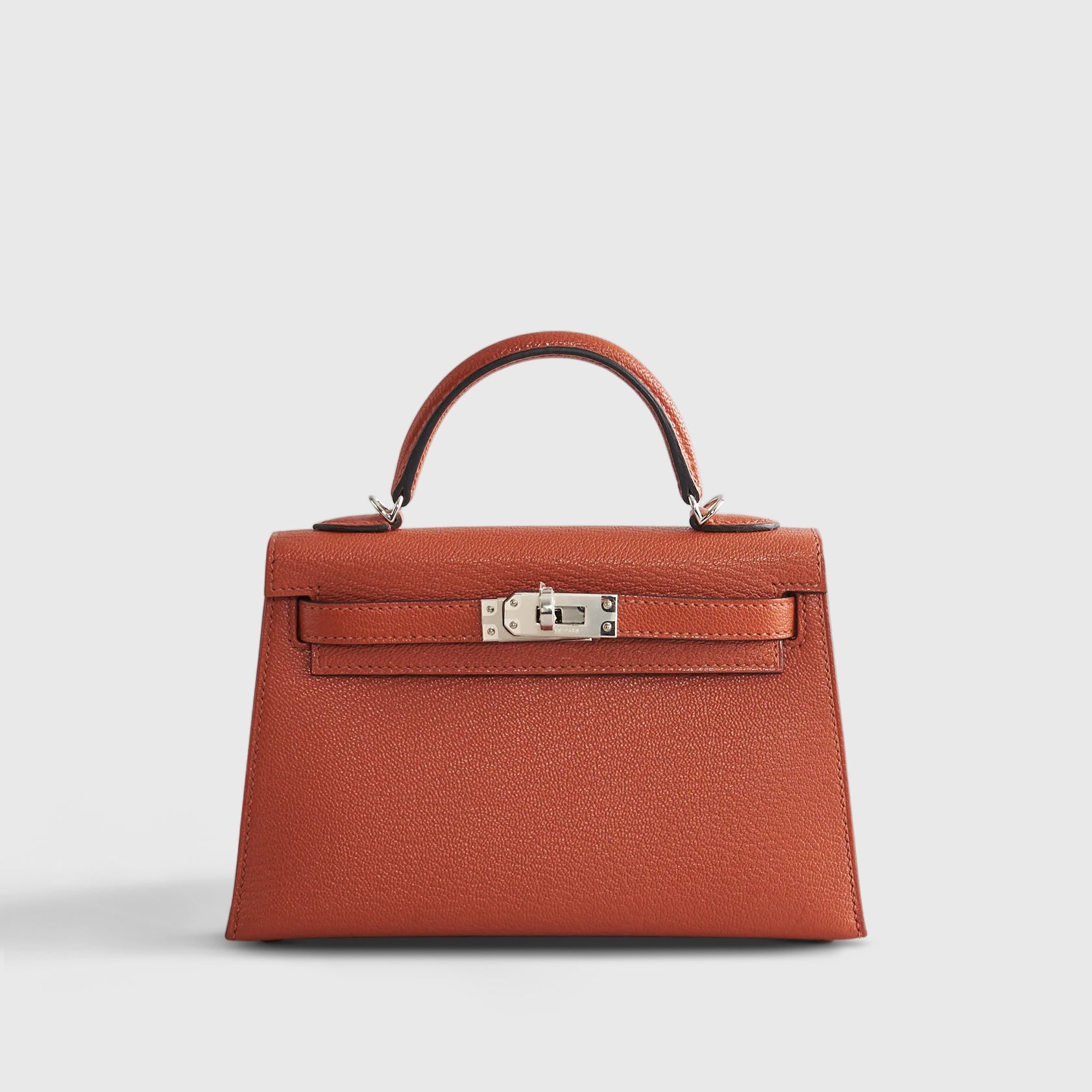 Hermès Kelly Mini Chevre Cuivre/Rose Mexico w/ Wool Strap Palladium Hardware - eliteUSA 