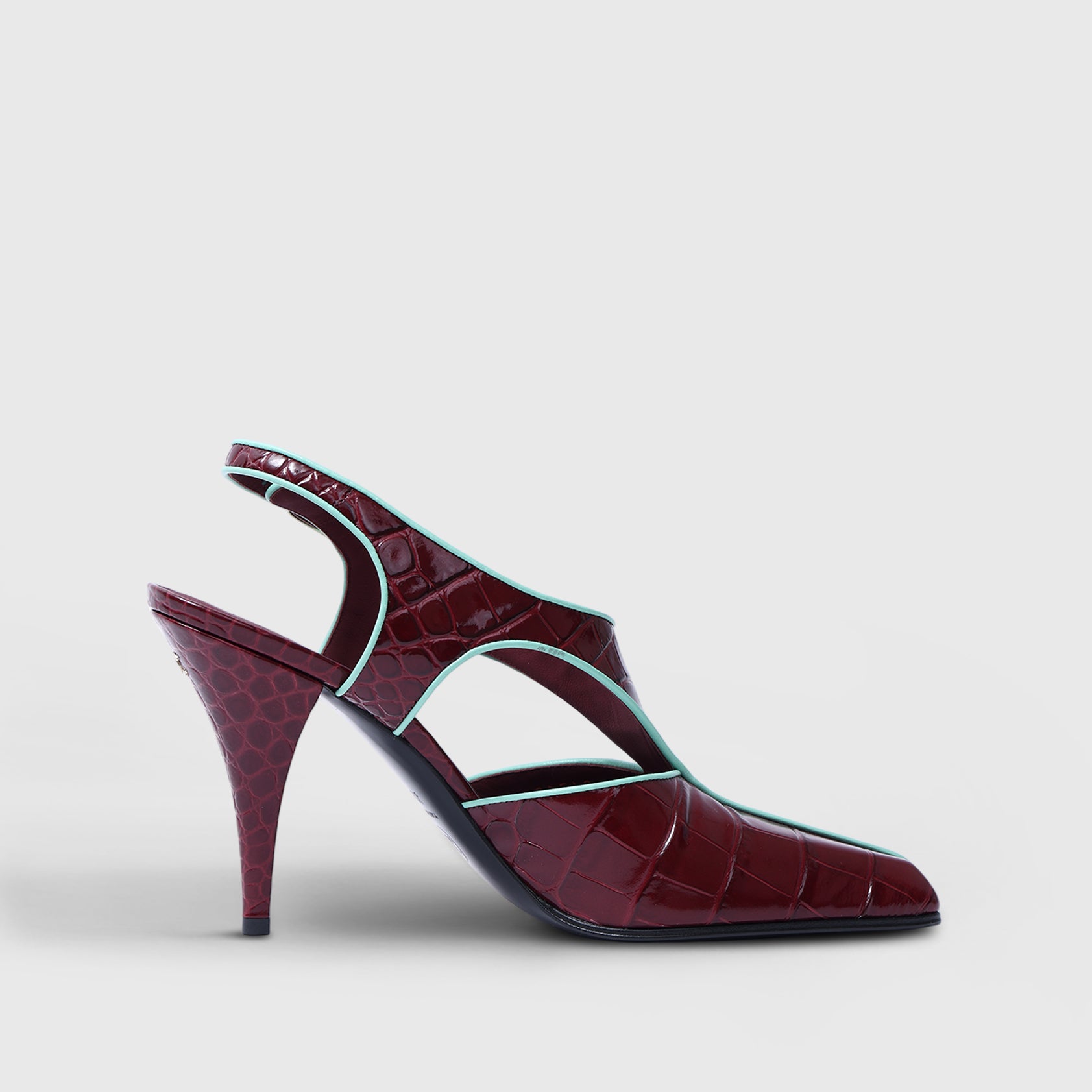 Chanel Croc Embossed Slingback Burgundy/Blue
