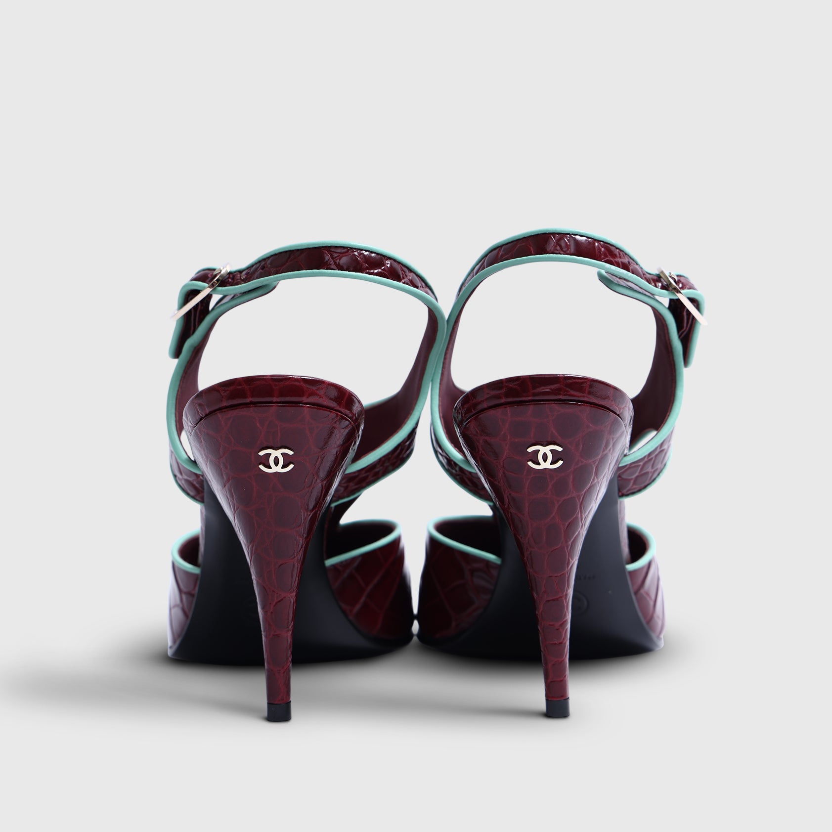Chanel Croc Embossed Slingback Burgundy/Blue