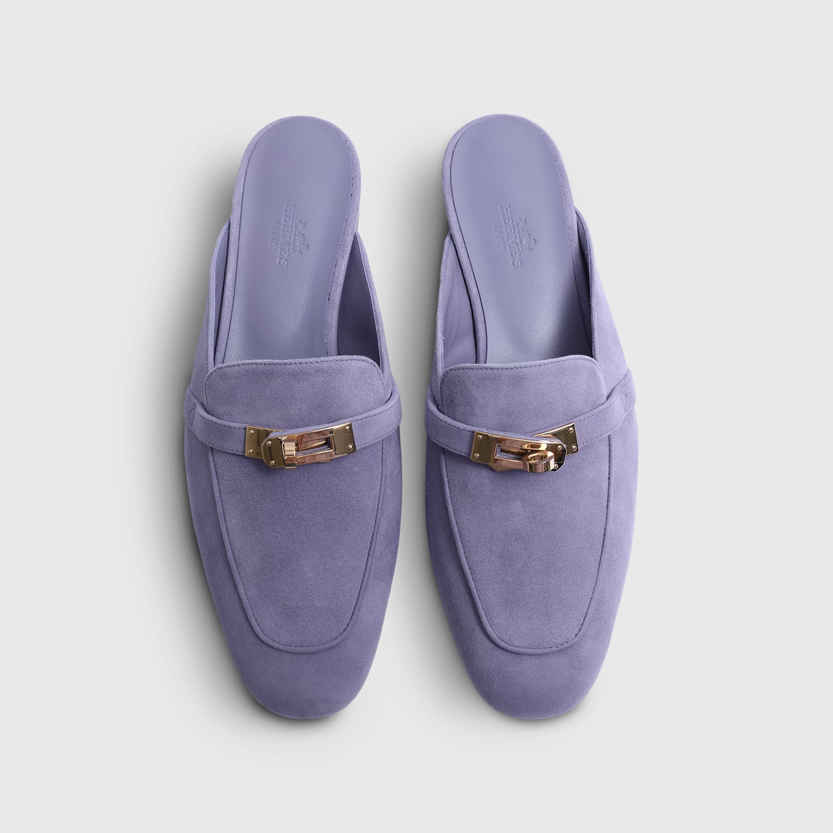 ［セール中］GUCCI ミュール ハワイ限定 24cm相当 ベージュ・パープル Hermès OZ Mules Suede Violet Glycine Gold Hardware