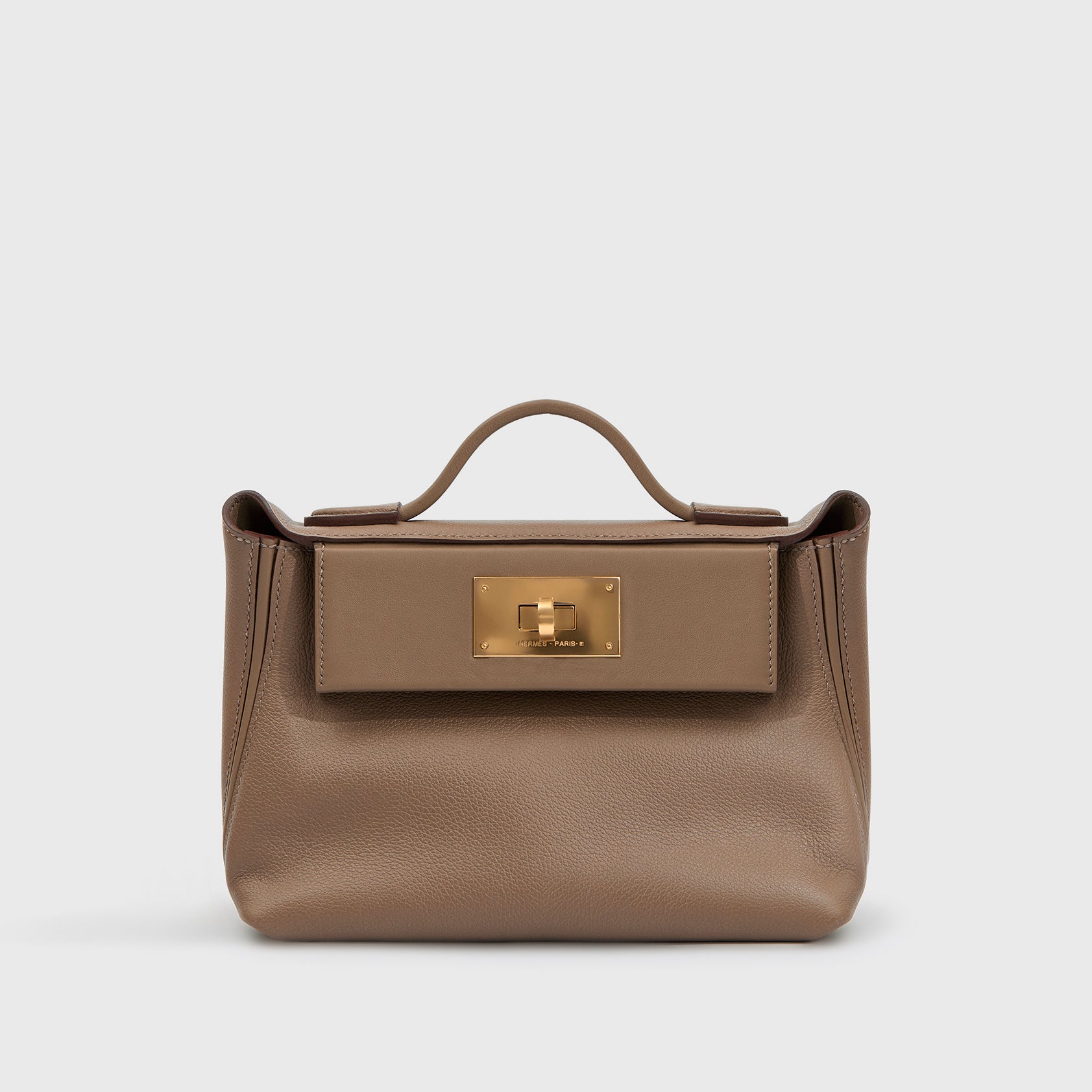 Hermès 24/24 Mini Evercolor, Swift Etoupe Gold Hardware