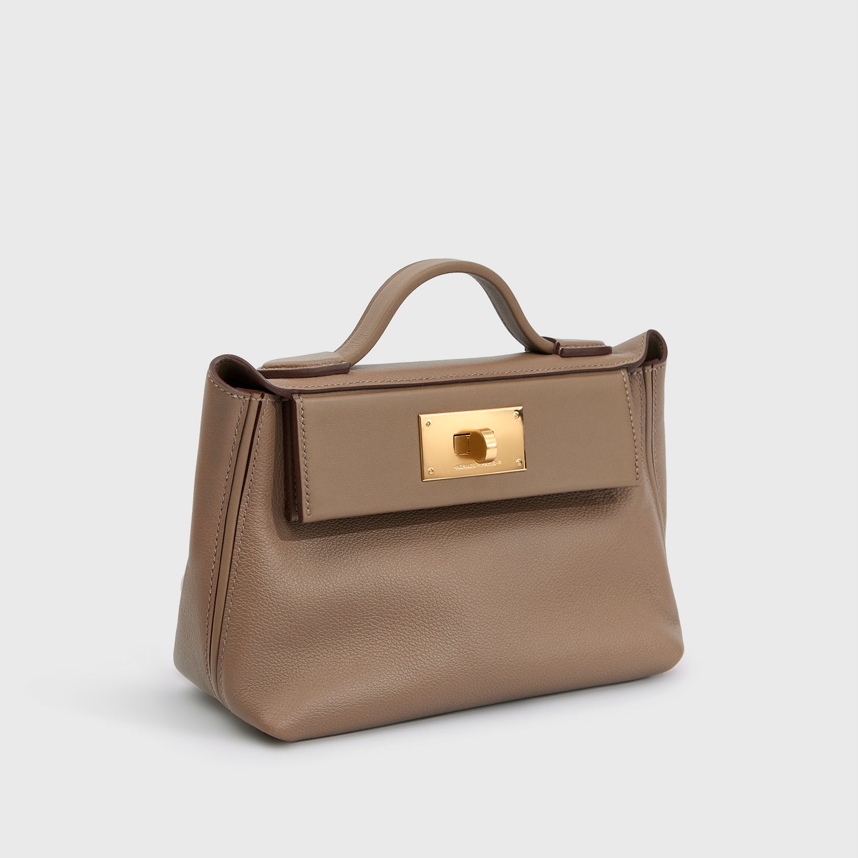 Hermès 24/24 Mini Evercolor, Swift Etoupe Gold Hardware