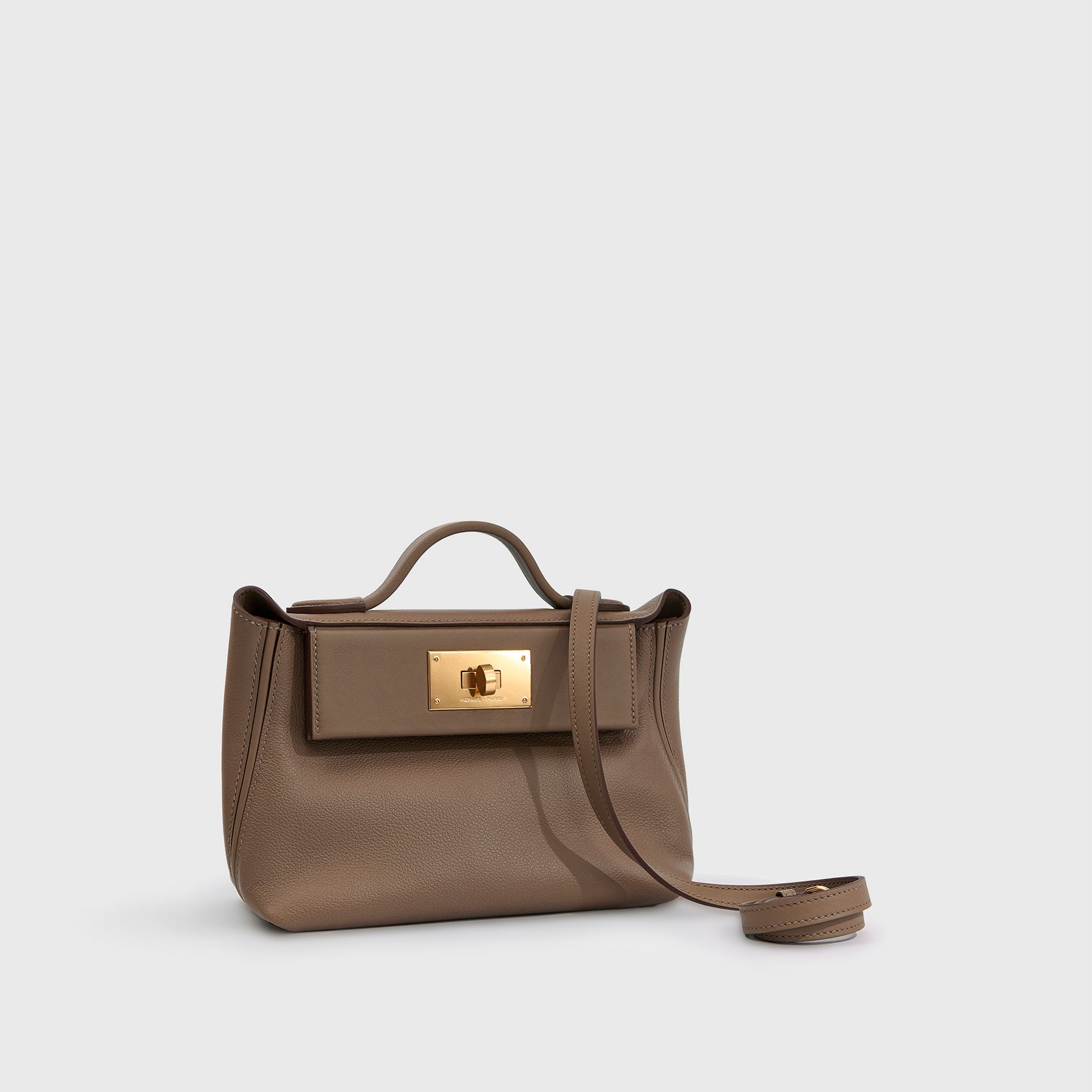Hermès 24/24 Mini Evercolor, Swift Etoupe Gold Hardware