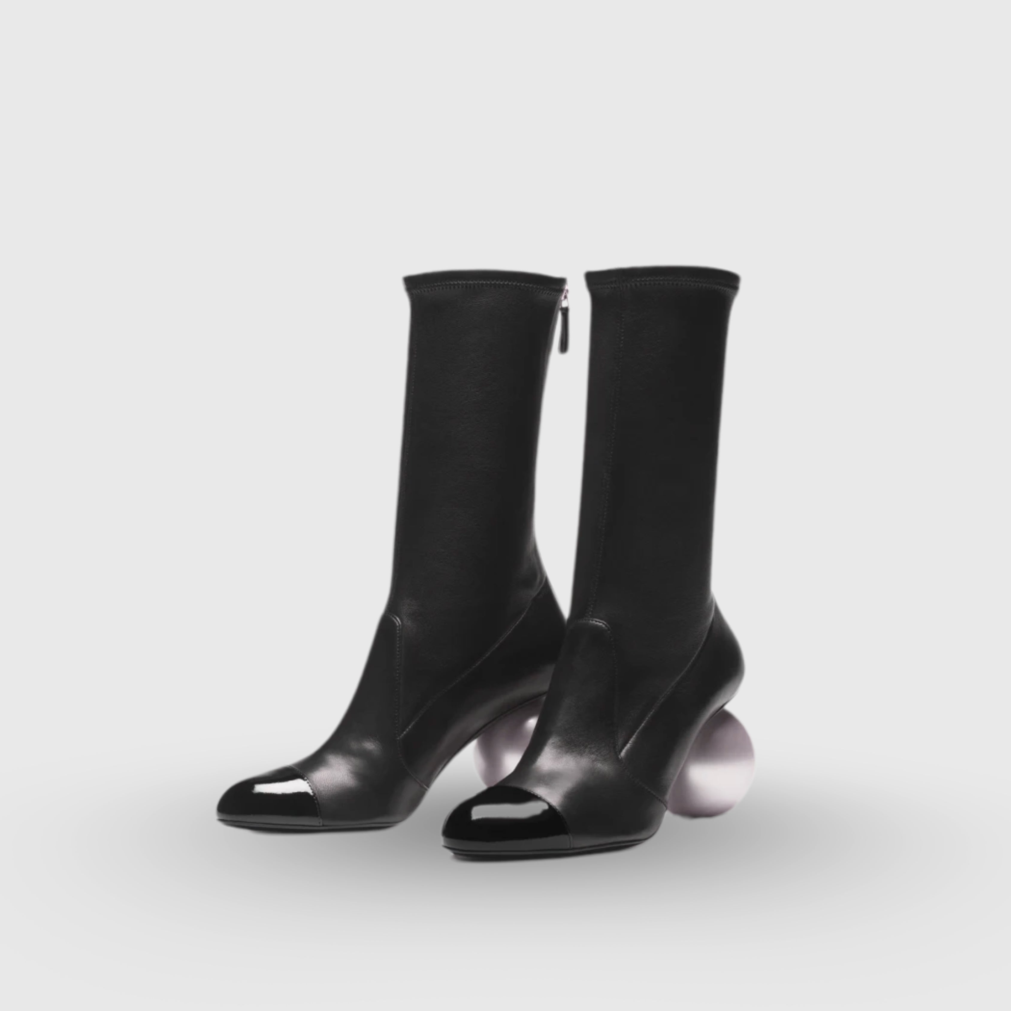 Chanel Pearl-Heel Midi Boots Lambskin, Patent Black