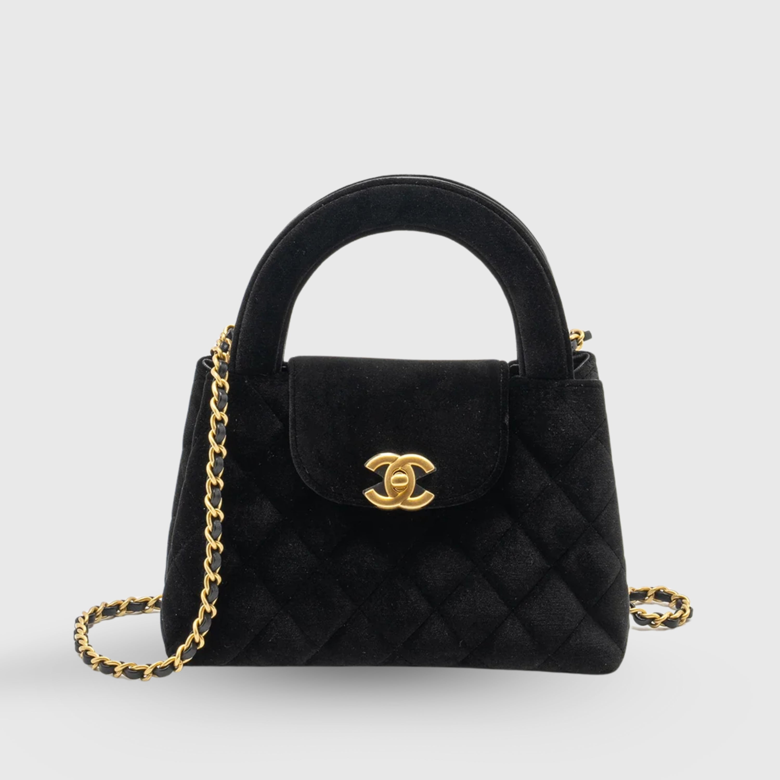 Chanel Shopping Bag Mini Velvet Black Gold Hardware
