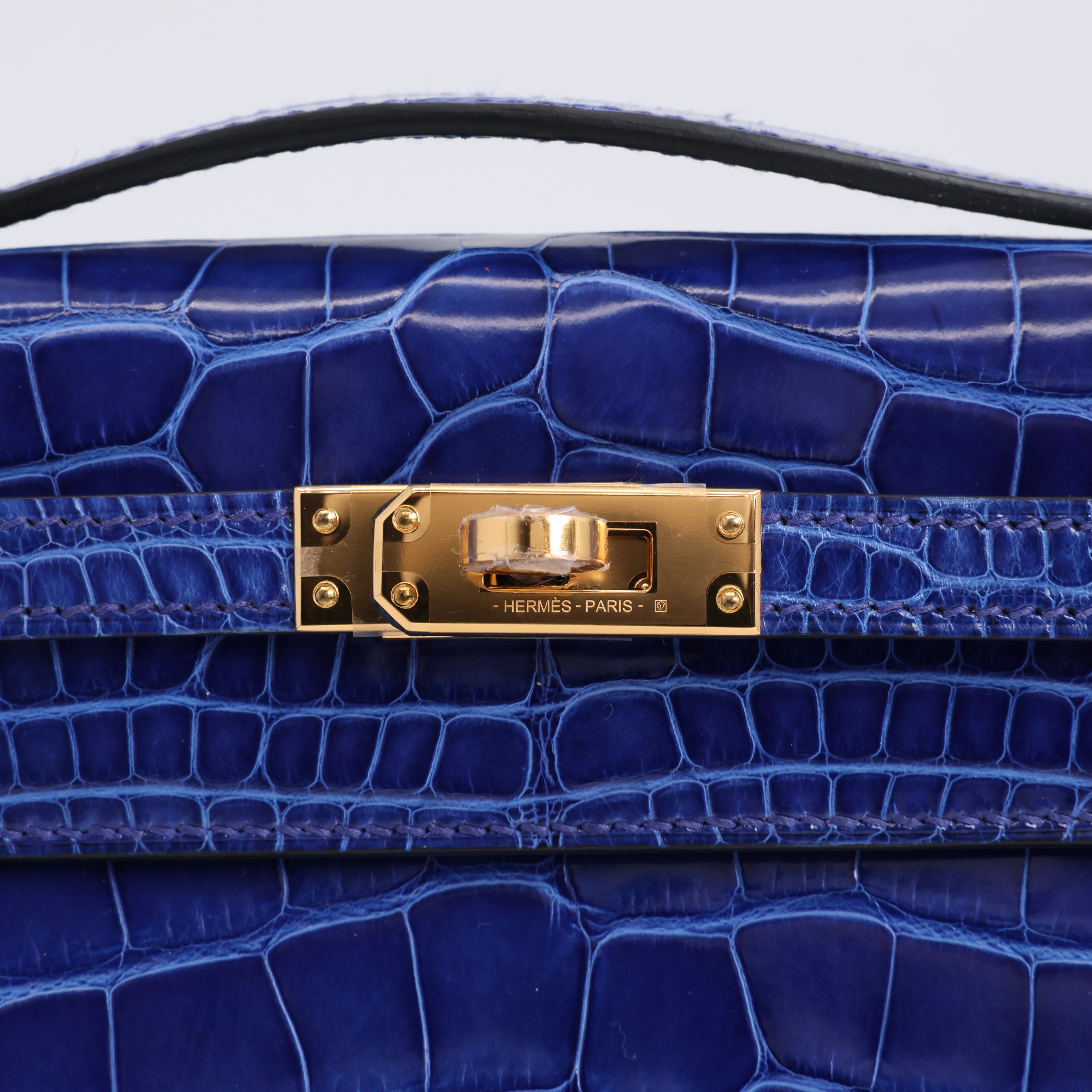 Hermès Kelly Pochette Alligator Blue Electric Gold Hardware