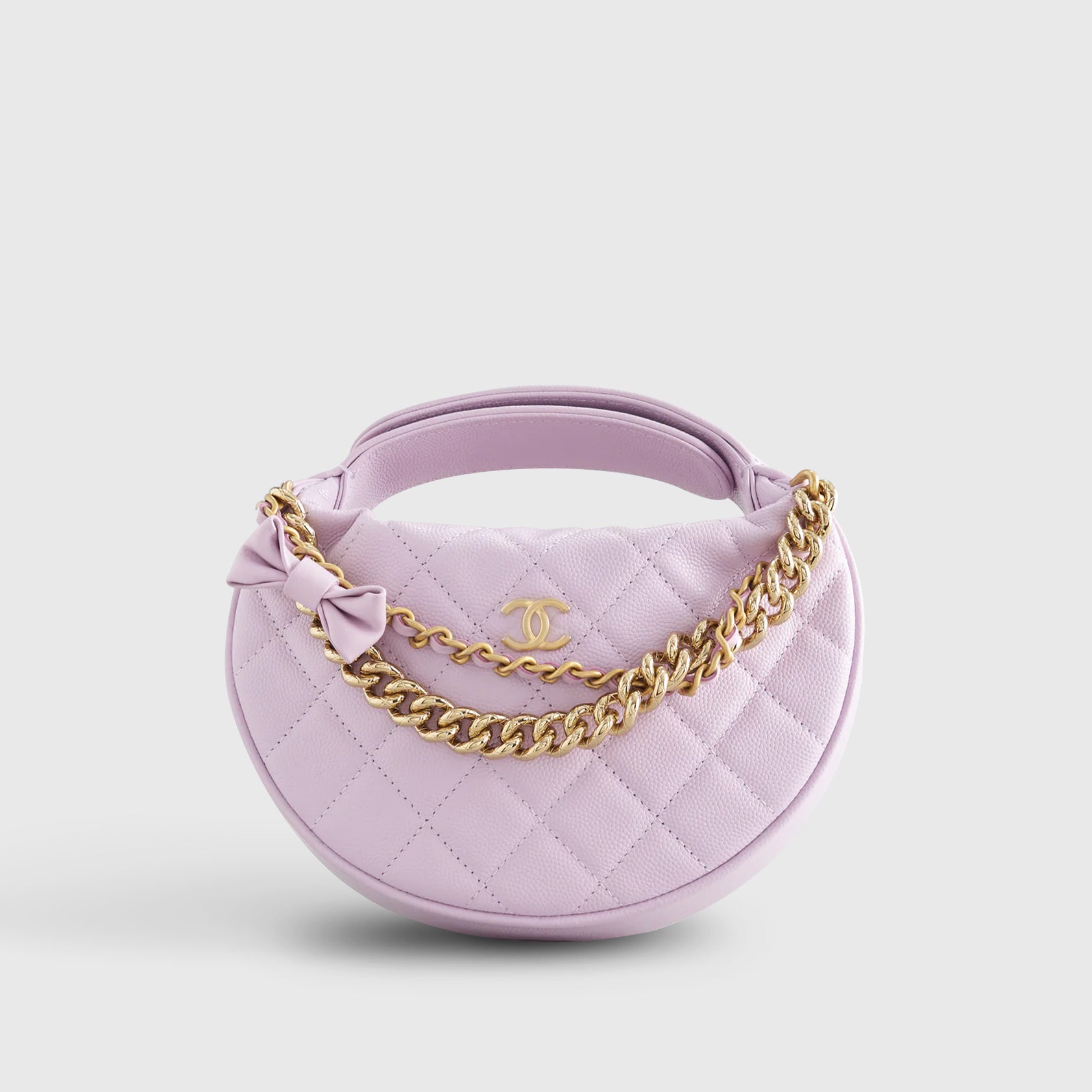 Chanel Quilted Circle Pouch Bag Mini Caviar Light Purple w/ Chain Gold Hardware - eliteUSA 