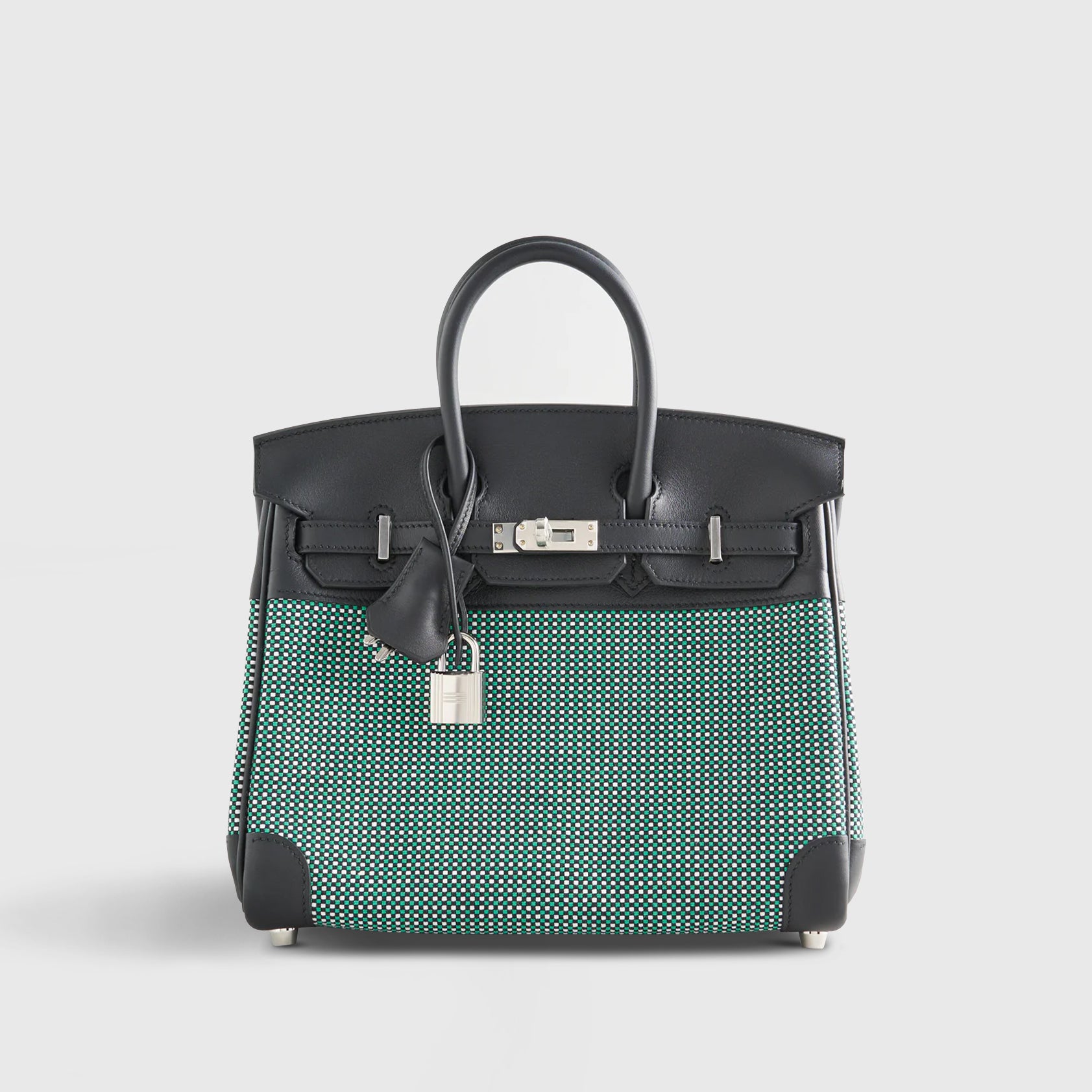 Hermès Birkin 25 Swift, Toila Black/White/Menthe Quadrille Palladium Hardware - eliteUSA 