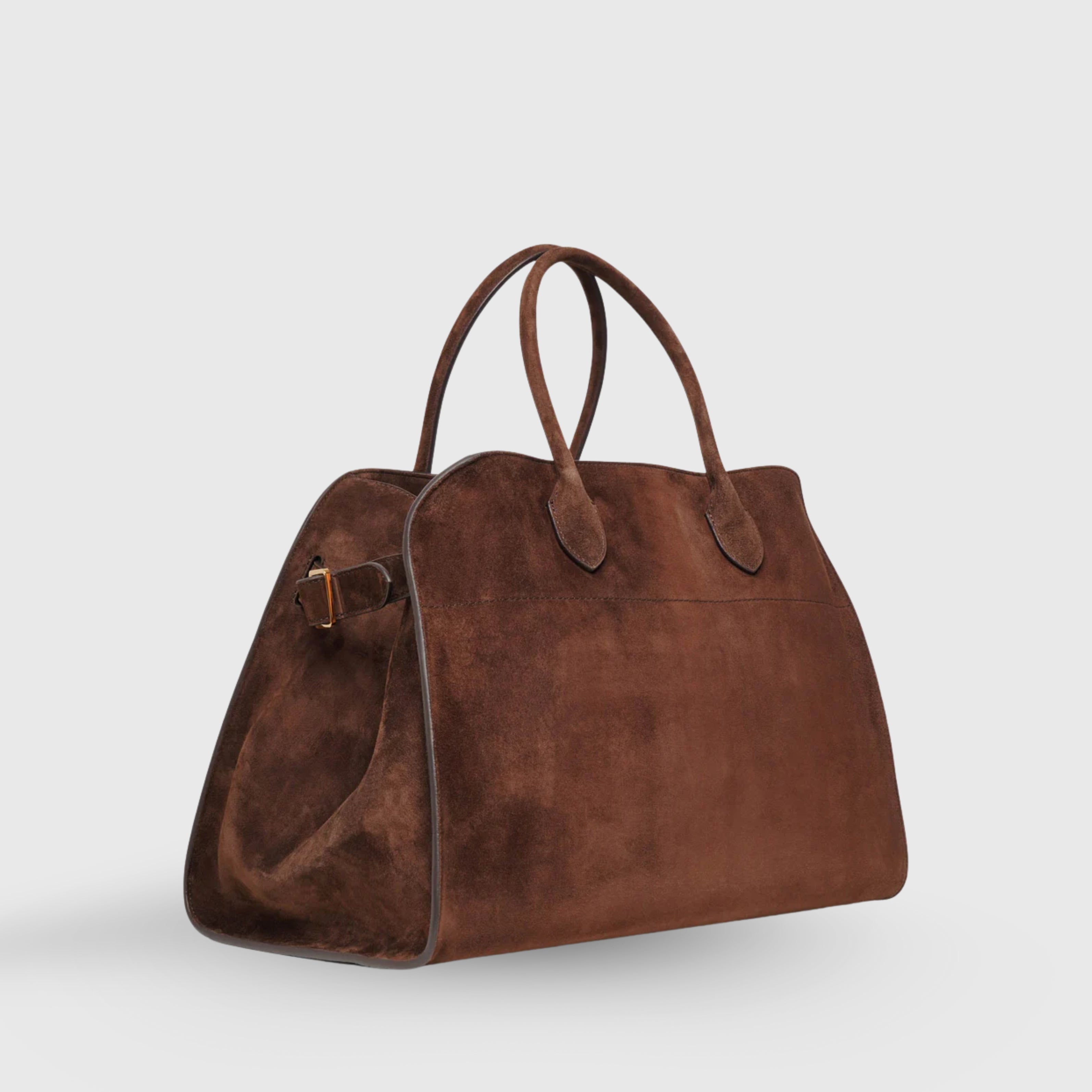 The Row Soft Margaux 15 Suede Brown Gold Hardware