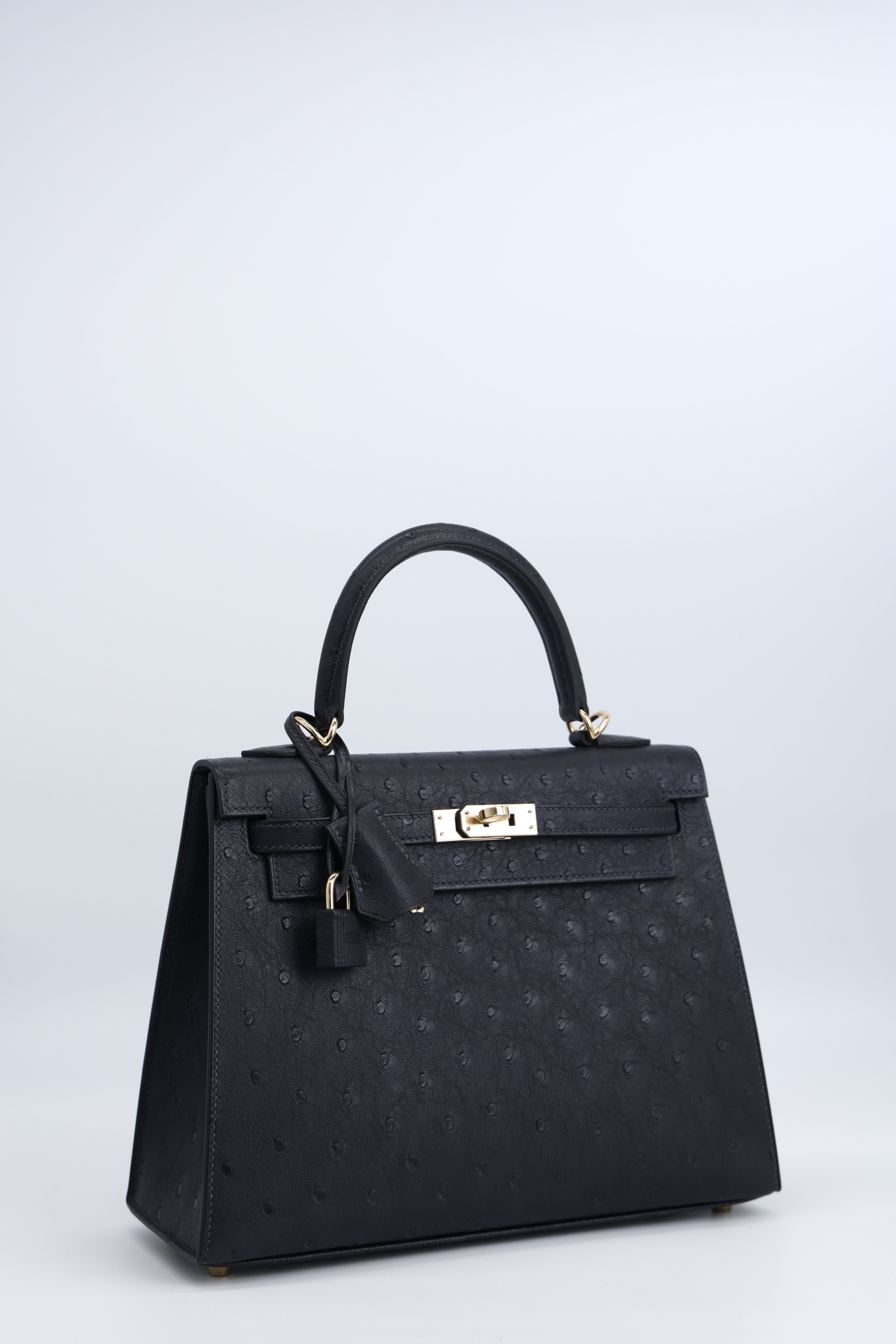 **Hermès Kelly 25 Ostrich Caban Permabrass Hardware