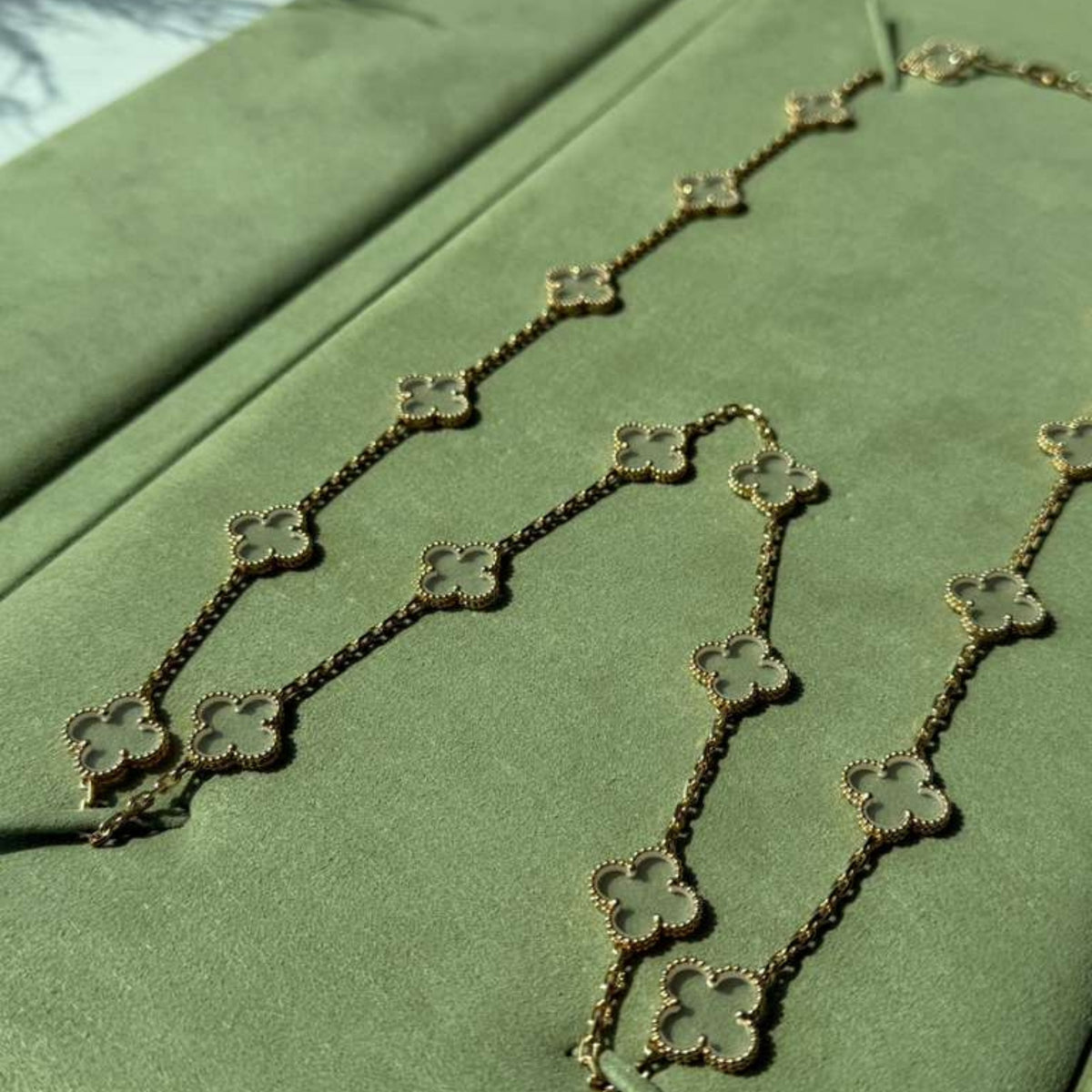 Van Cleef Vintage Alhambra 20-Motif Necklace, Rock Crystal Gold