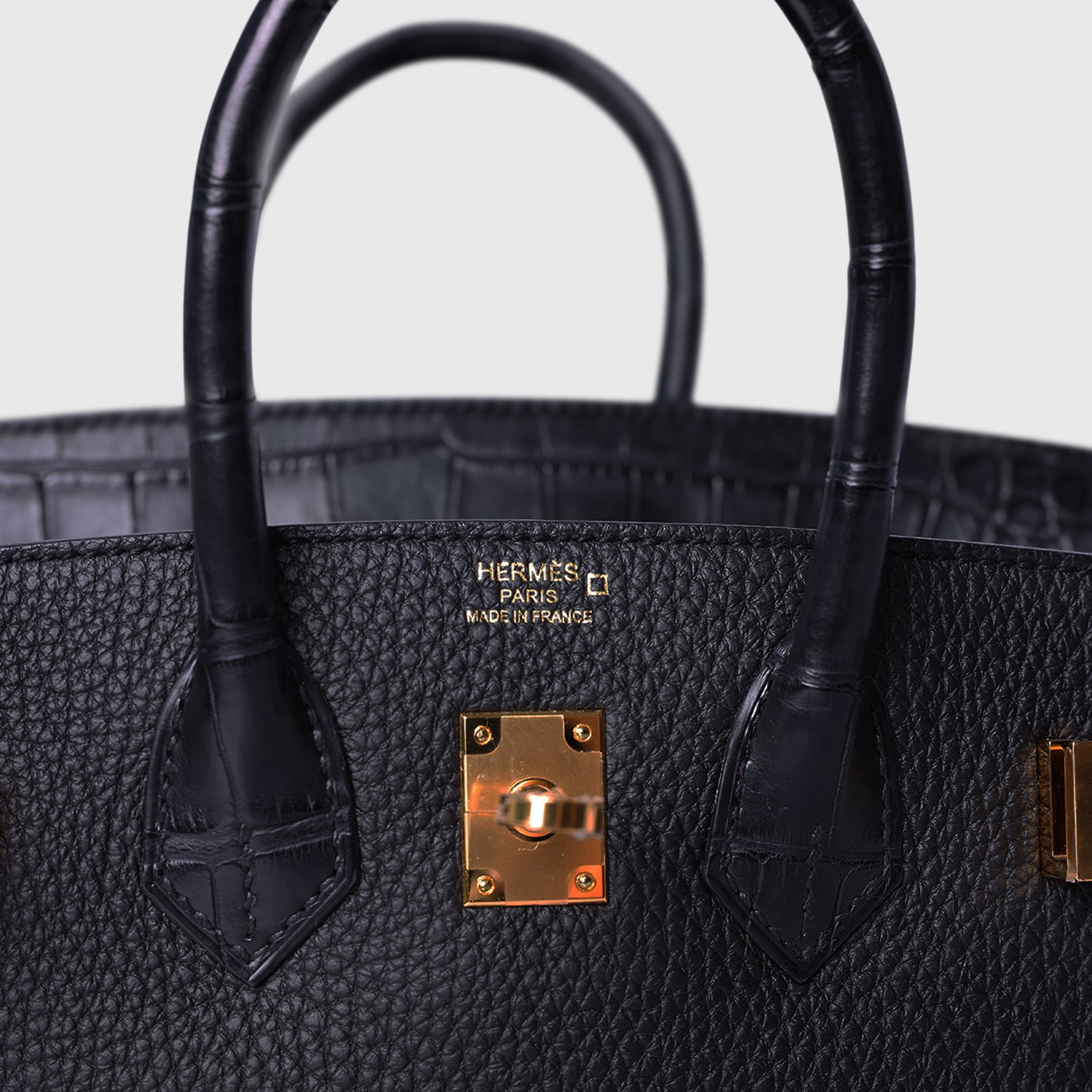 Hermès Birkin Touch 25 Croc Togo Black Gold Hardware Matte
