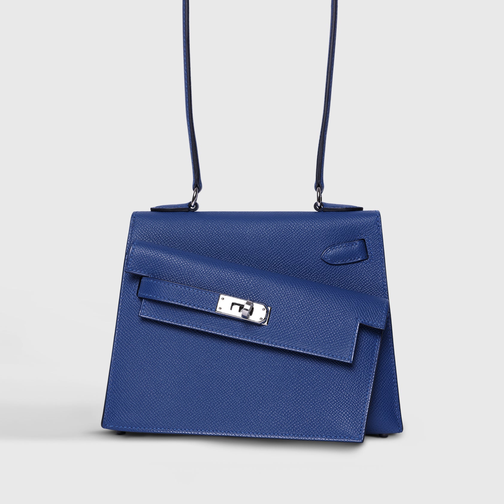 Hermes Kelly Desordre Epsom Blue Tie Palladium Hardware