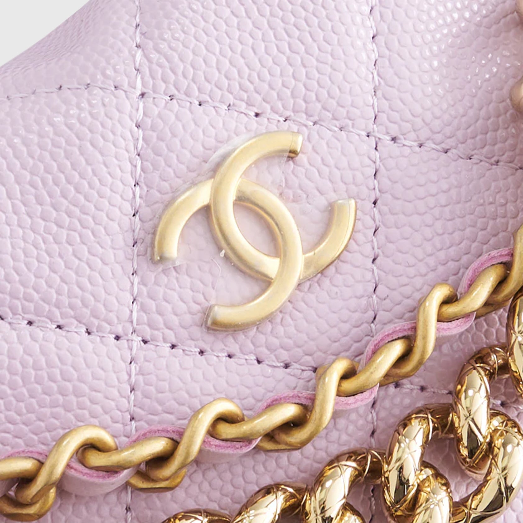 Chanel Quilted Circle Pouch Bag Mini Caviar Light Purple w/ Chain Gold Hardware - eliteUSA 